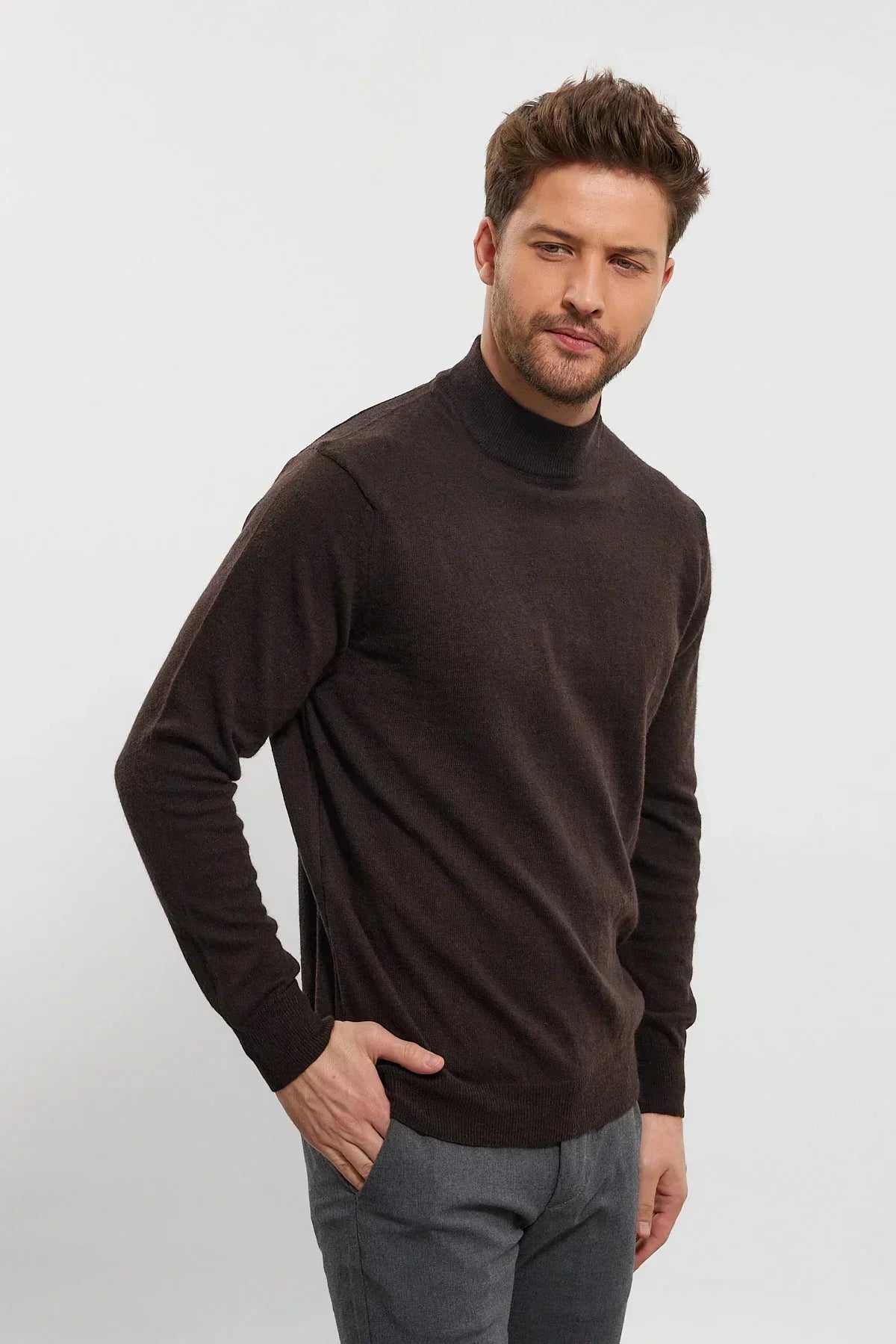 Erkek Yünlü Normal Kalıp Yarım Balıkçı Yaka Triko Kazak - Livio Ferri