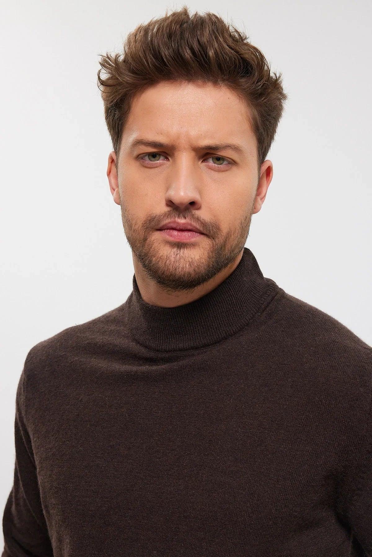 Erkek Yünlü Normal Kalıp Yarım Balıkçı Yaka Triko Kazak - Livio Ferri