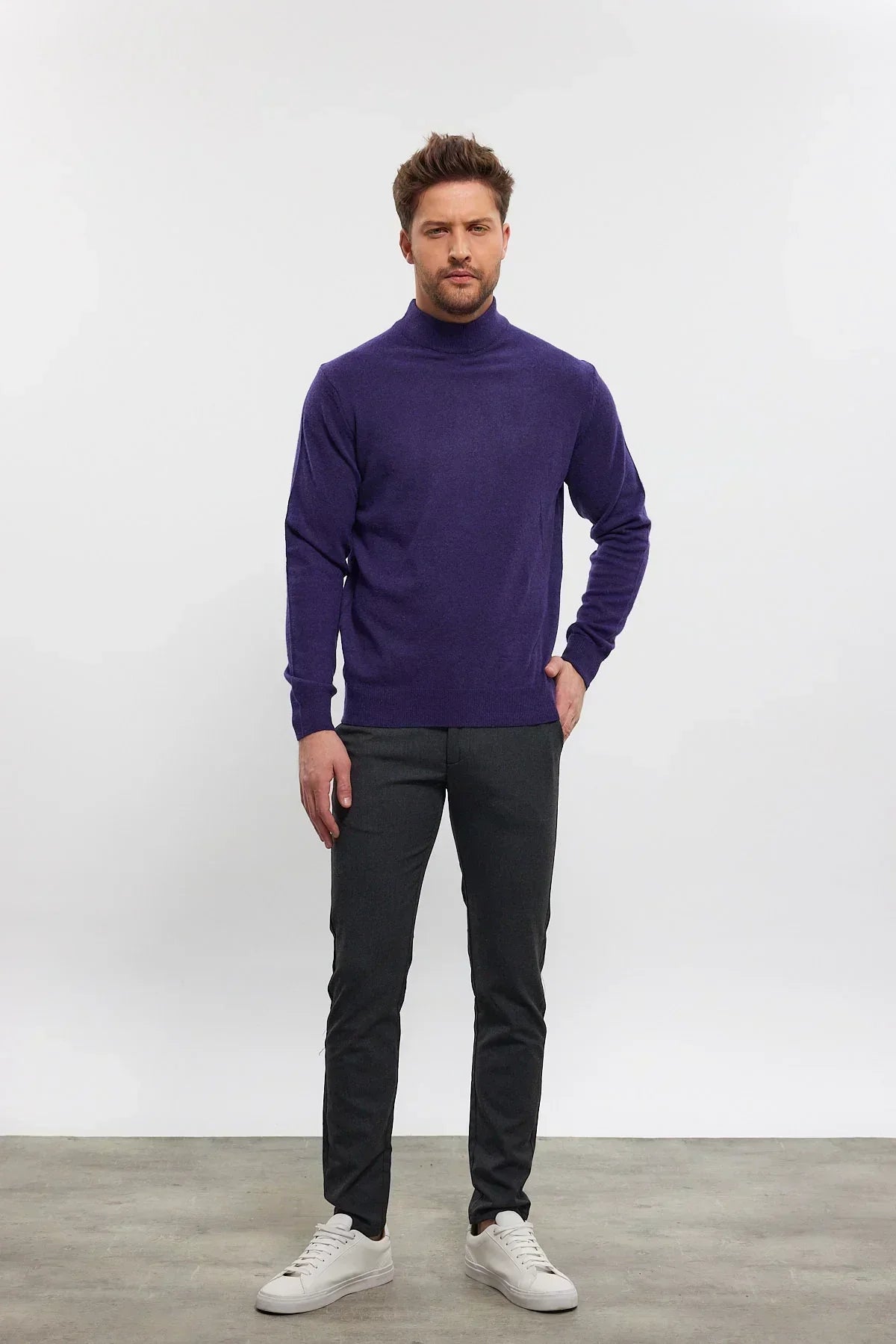 Erkek Yünlü Normal Kalıp Yarım Balıkçı Yaka Triko Kazak - Livio Ferri