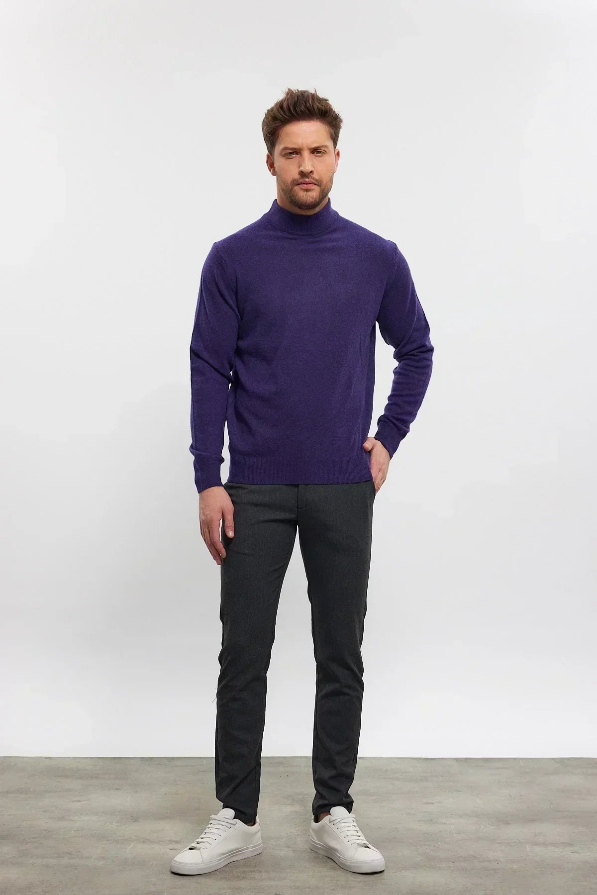 Erkek Yünlü Normal Kalıp Yarım Balıkçı Yaka Triko Kazak - Livio Ferri