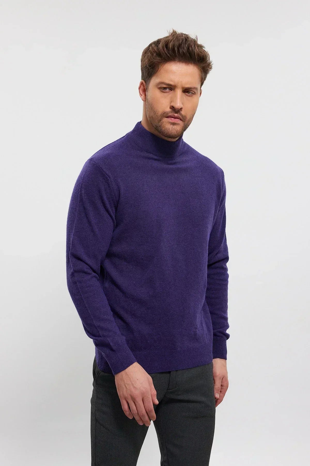 Erkek Yünlü Normal Kalıp Yarım Balıkçı Yaka Triko Kazak - Livio Ferri