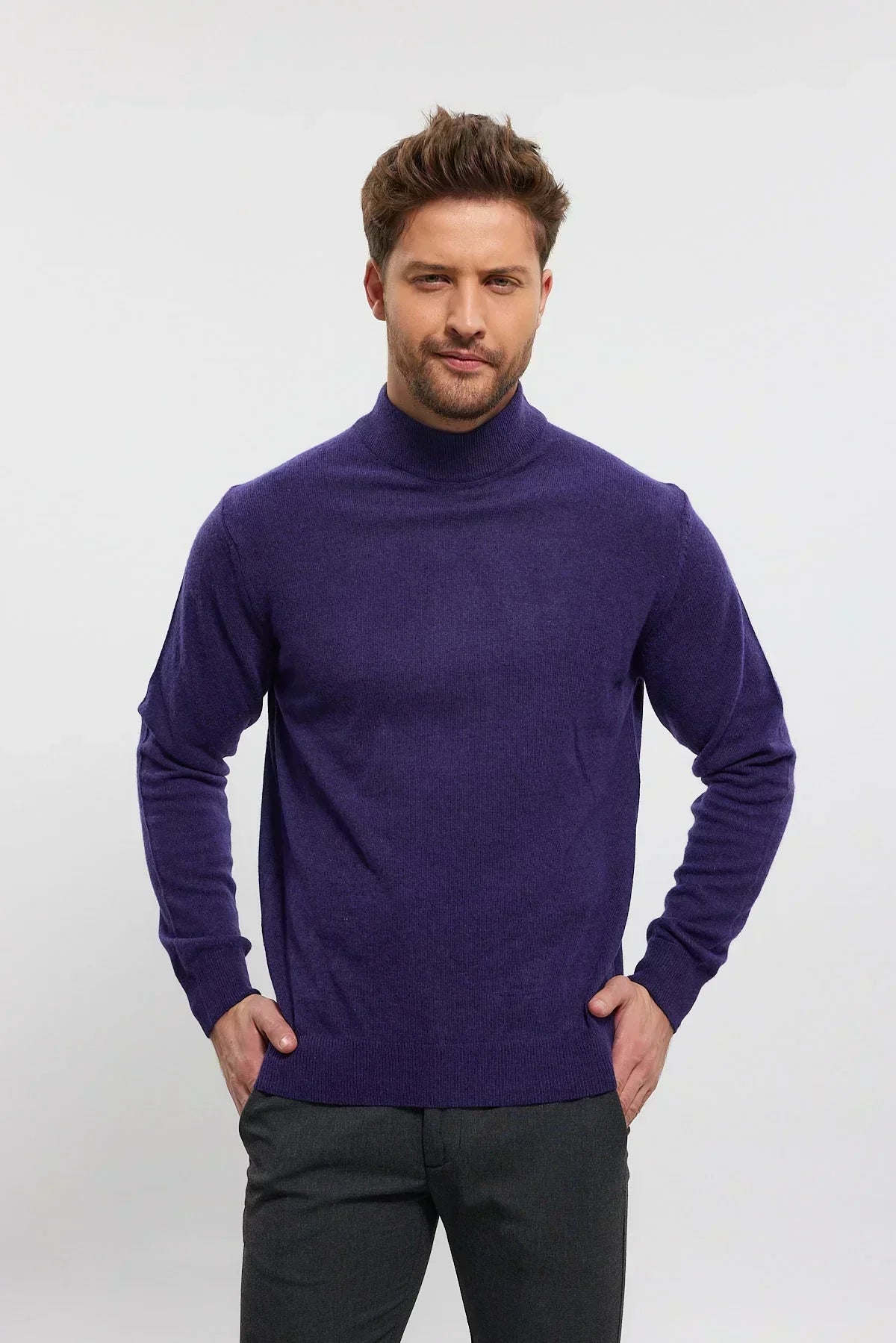 Erkek Yünlü Normal Kalıp Yarım Balıkçı Yaka Triko Kazak - Livio Ferri