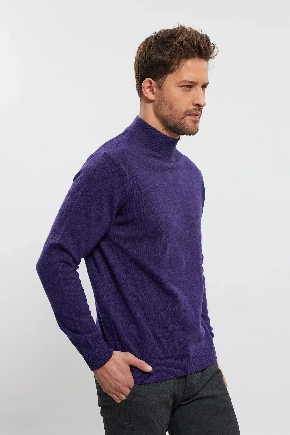 Erkek Yünlü Normal Kalıp Yarım Balıkçı Yaka Triko Kazak - Livio Ferri