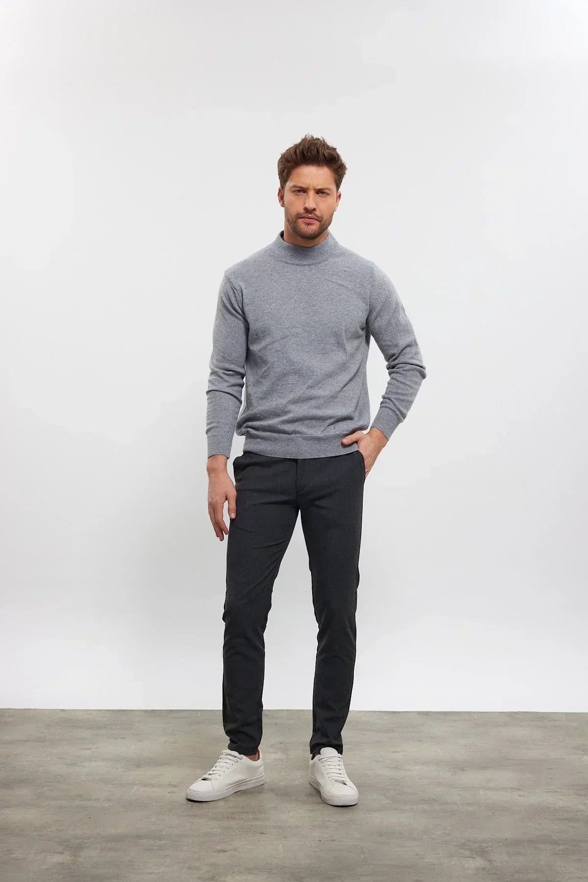 Erkek Yünlü Normal Kalıp Yarım Balıkçı Yaka Triko Kazak - Livio Ferri