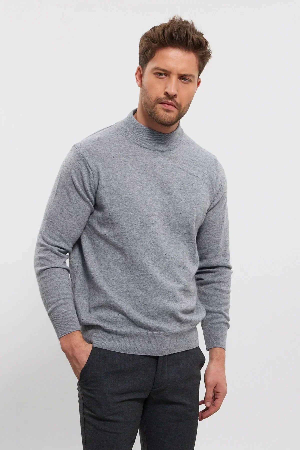 Erkek Yünlü Normal Kalıp Yarım Balıkçı Yaka Triko Kazak - Livio Ferri