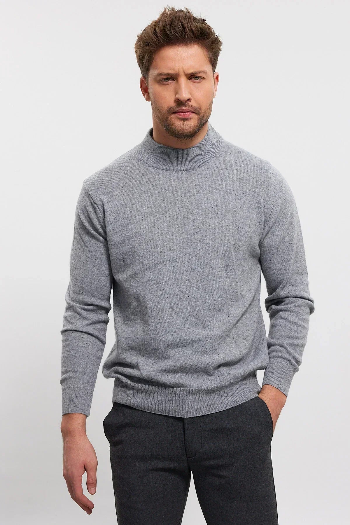 Erkek Yünlü Normal Kalıp Yarım Balıkçı Yaka Triko Kazak - Livio Ferri