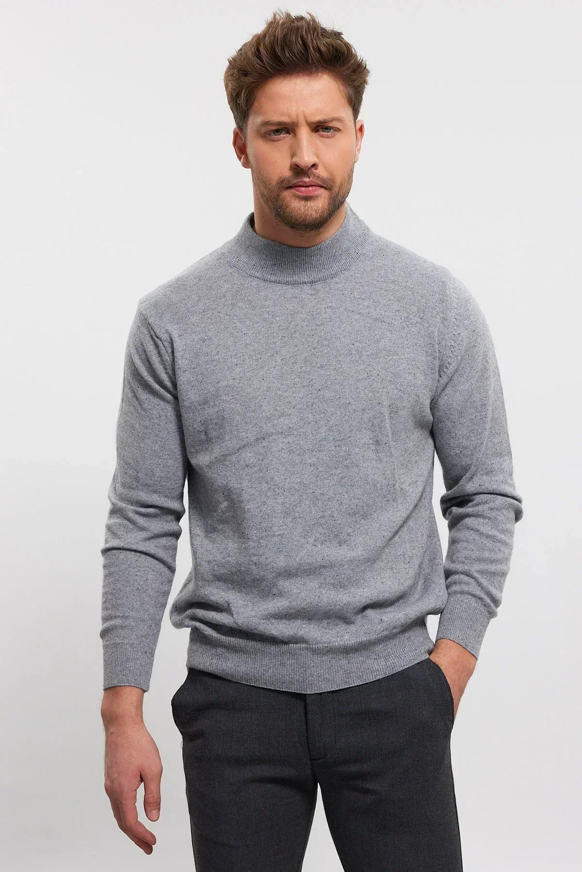 Erkek Yünlü Normal Kalıp Yarım Balıkçı Yaka Triko Kazak - Livio Ferri