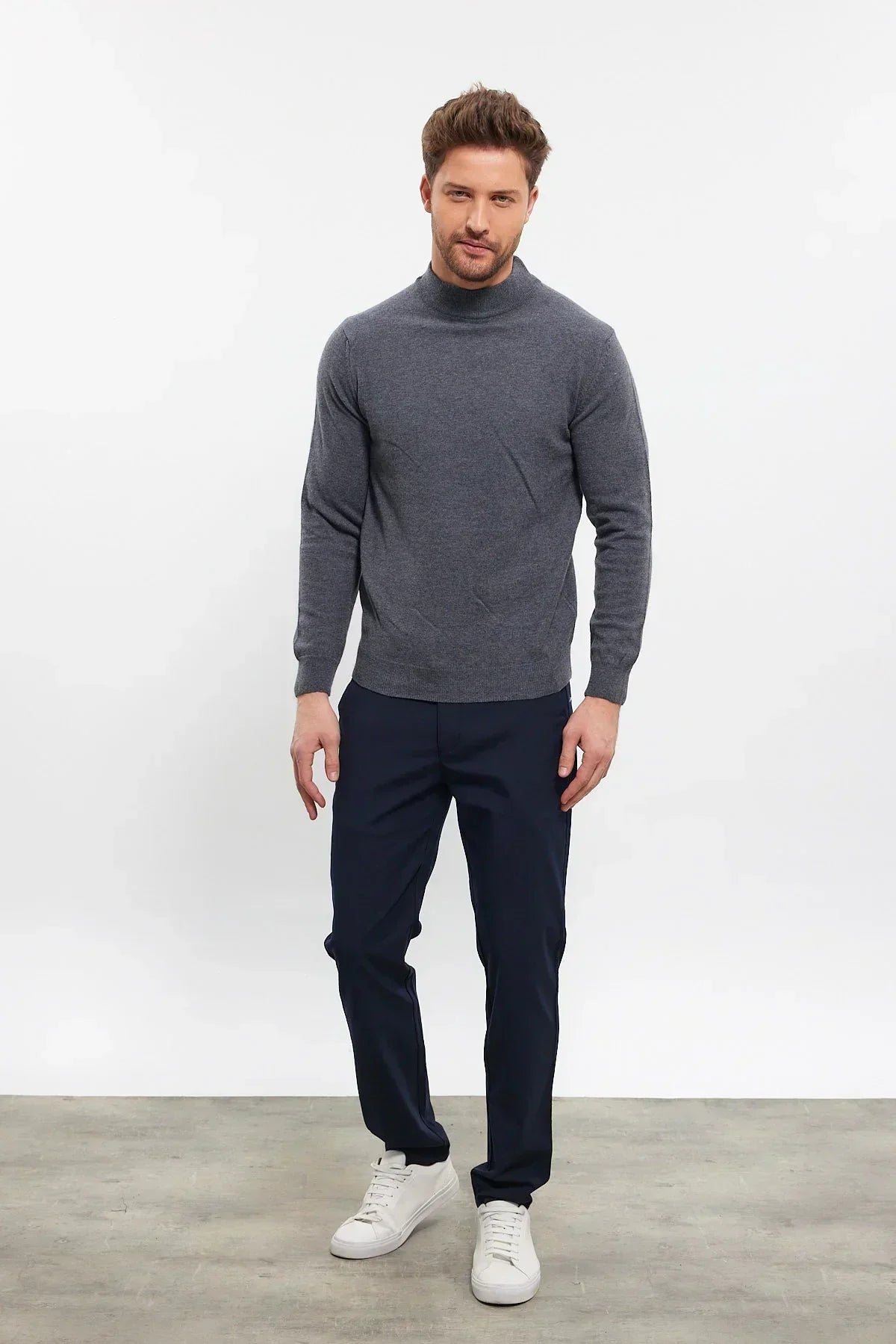 Erkek Yünlü Normal Kalıp Yarım Balıkçı Yaka Triko Kazak - Livio Ferri