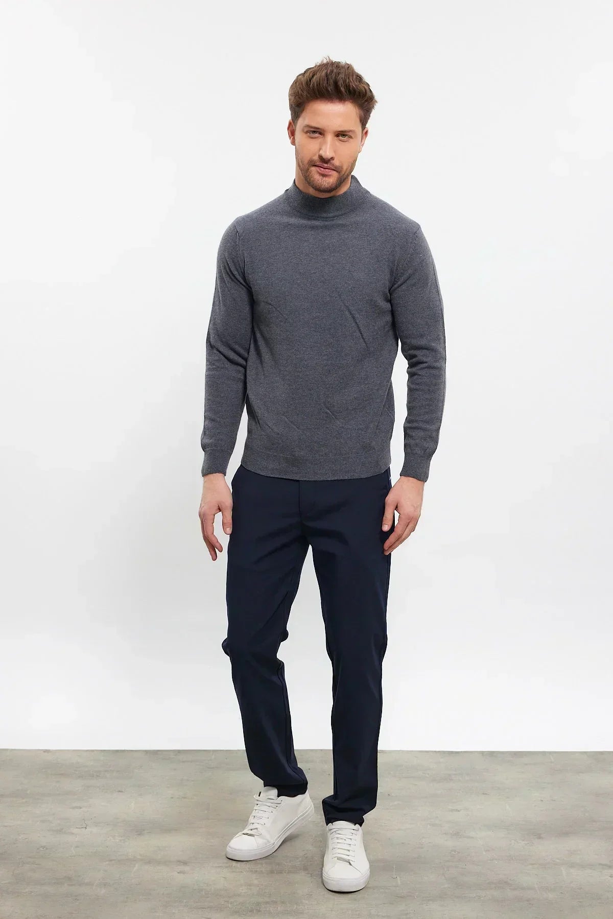 Erkek Yünlü Normal Kalıp Yarım Balıkçı Yaka Triko Kazak - Livio Ferri