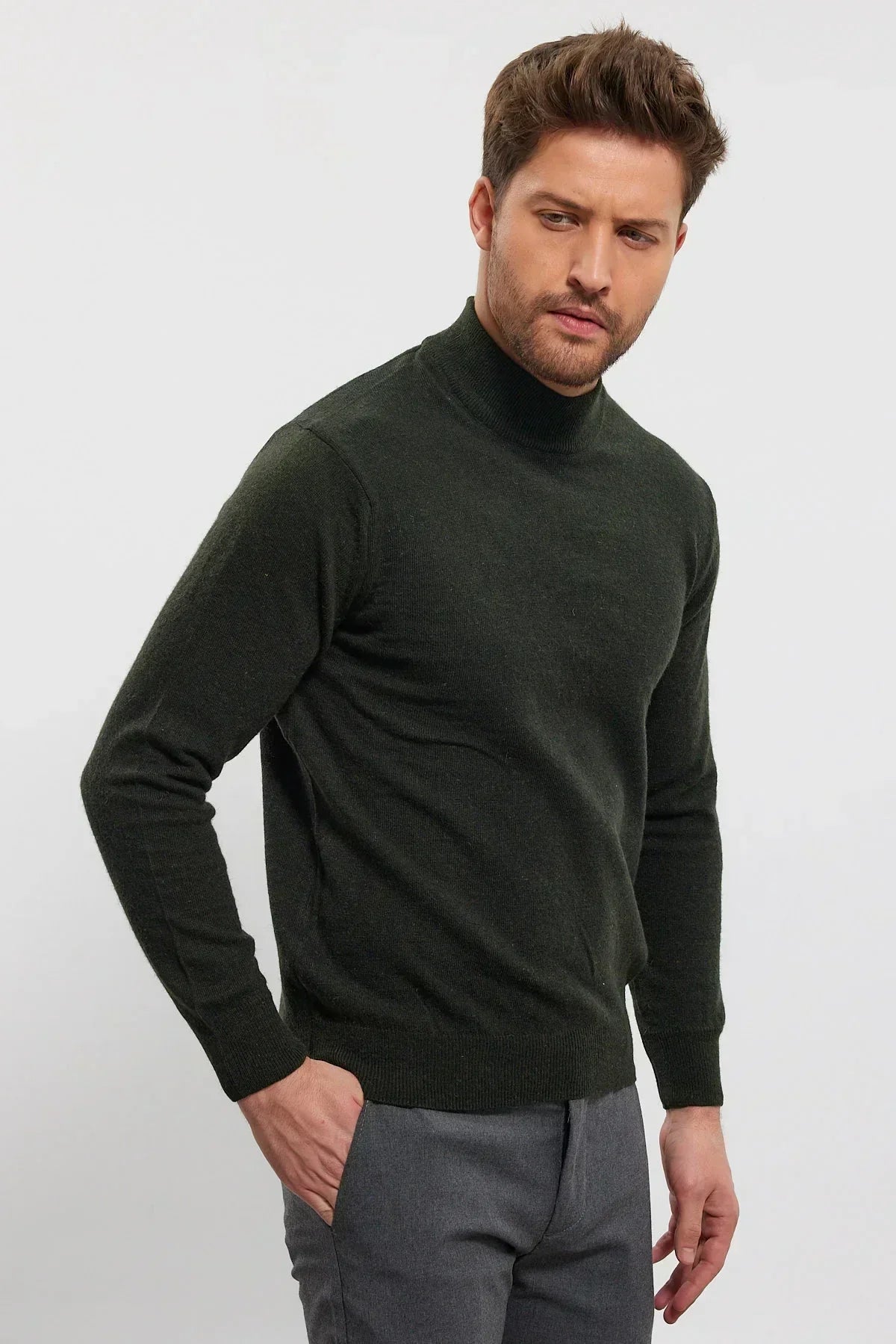 Erkek Yünlü Normal Kalıp Yarım Balıkçı Yaka Triko Kazak - Livio Ferri