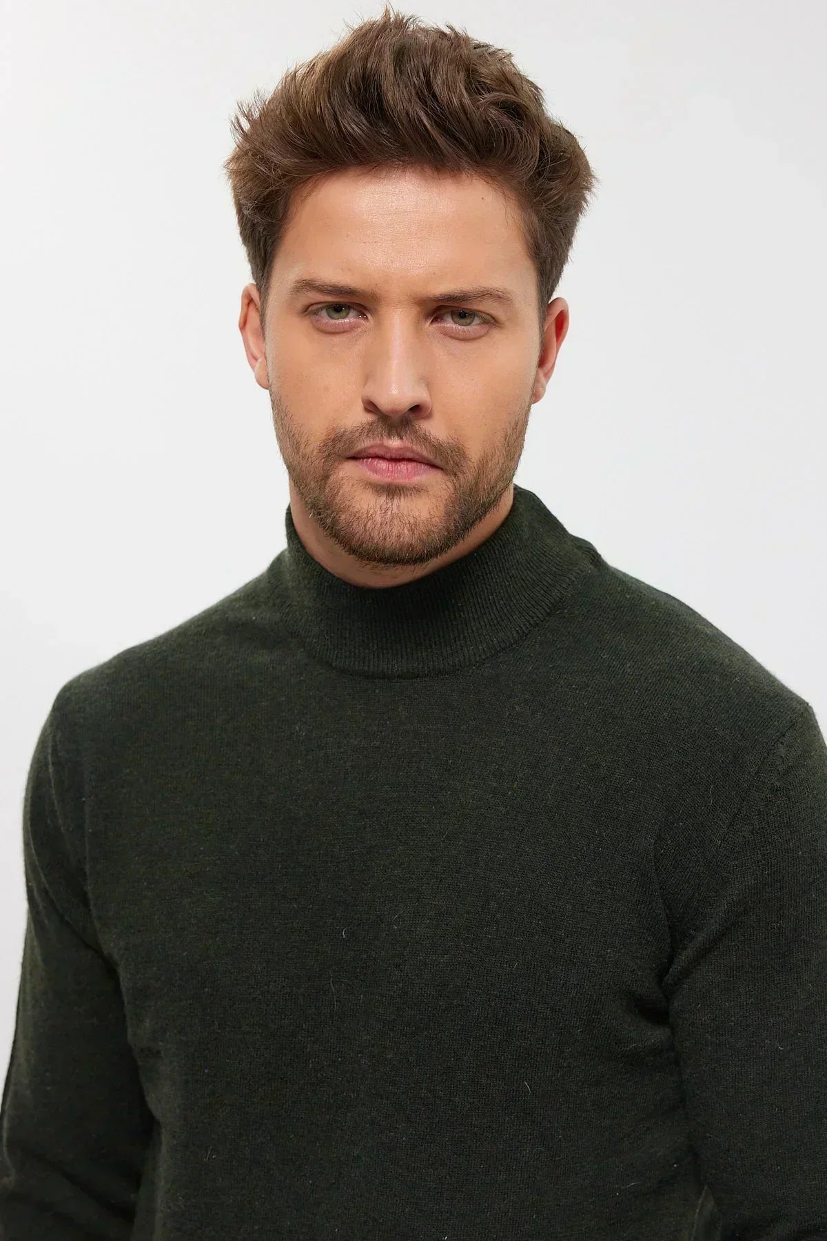 Erkek Yünlü Normal Kalıp Yarım Balıkçı Yaka Triko Kazak - Livio Ferri