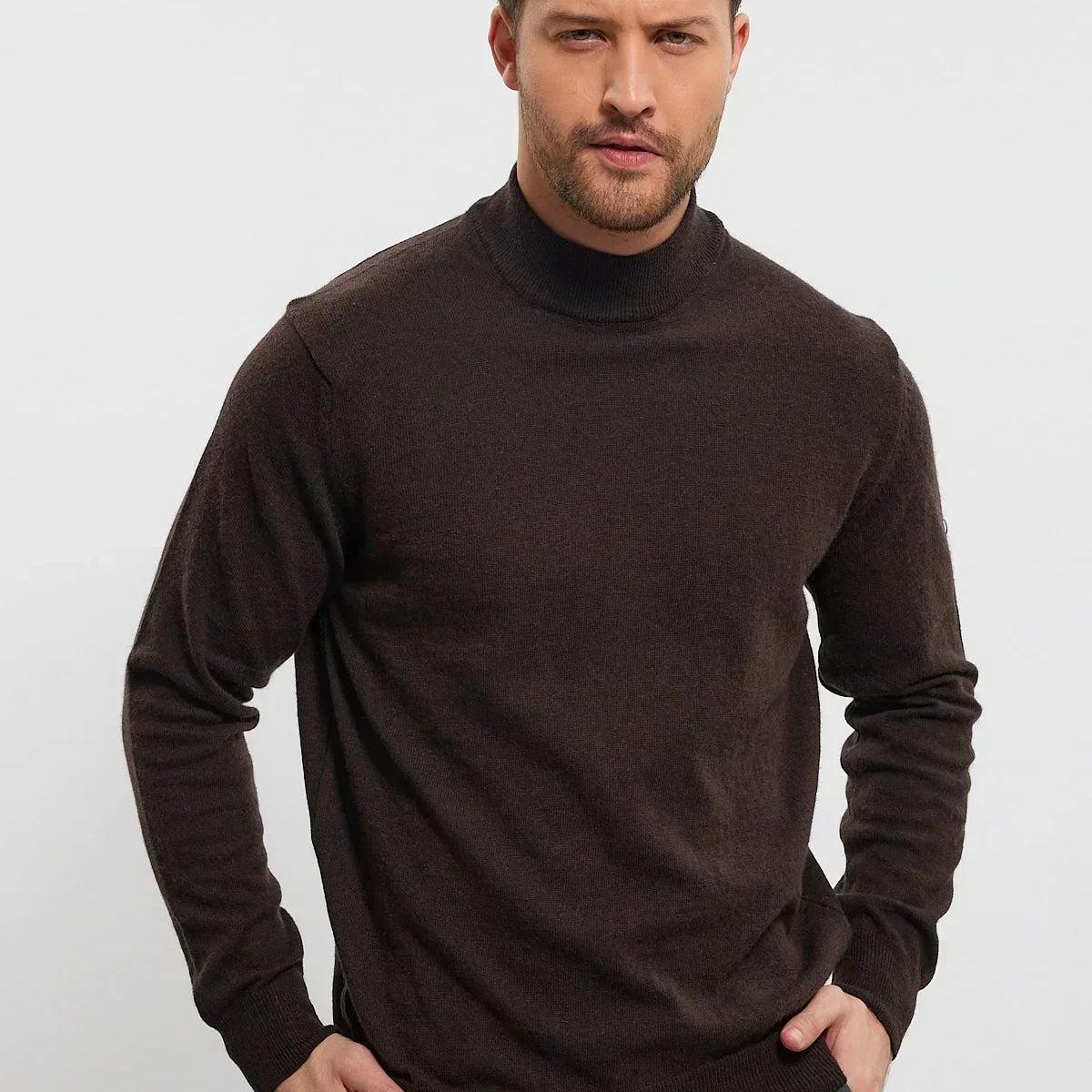 Erkek Yünlü Normal Kalıp Yarım Balıkçı Yaka Triko Kazak - Livio Ferri