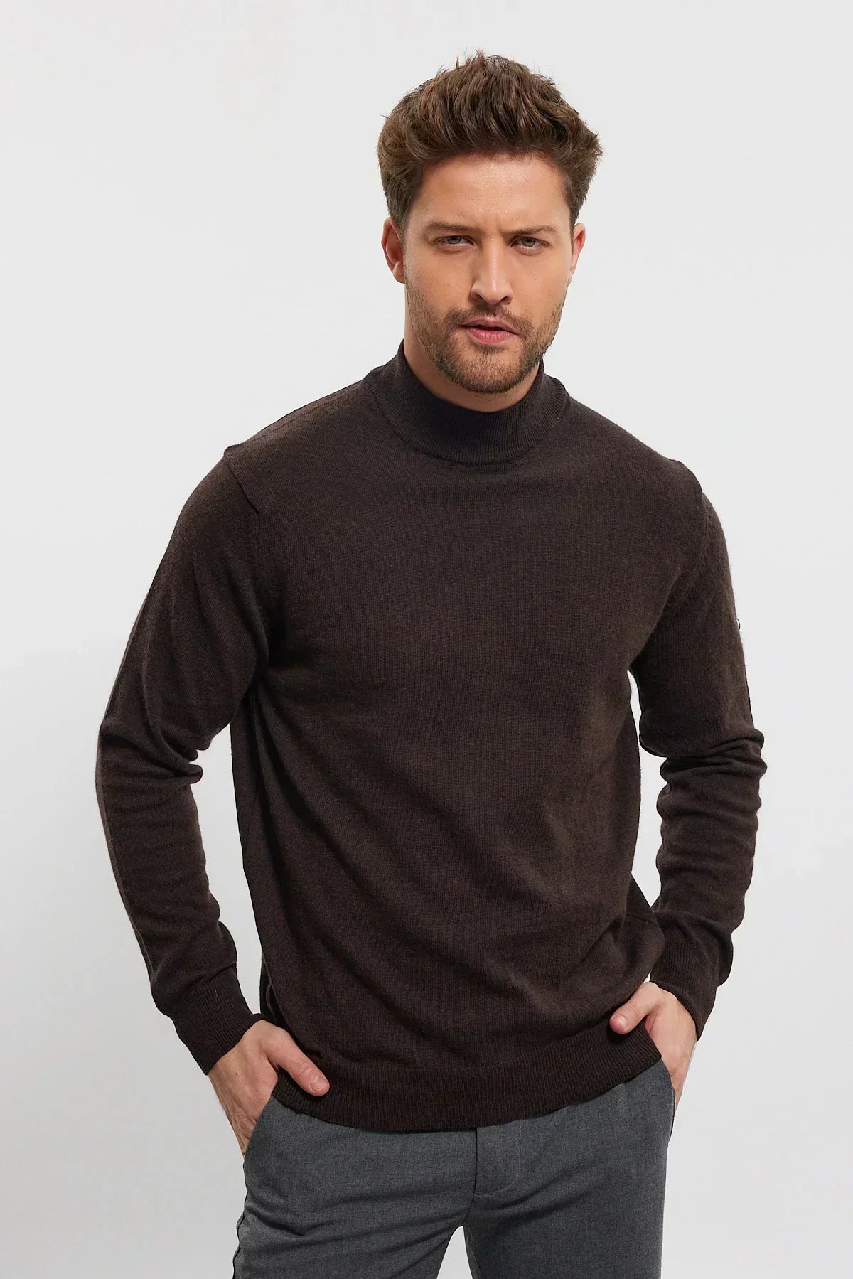 Erkek Yünlü Normal Kalıp Yarım Balıkçı Yaka Triko Kazak - Livio Ferri