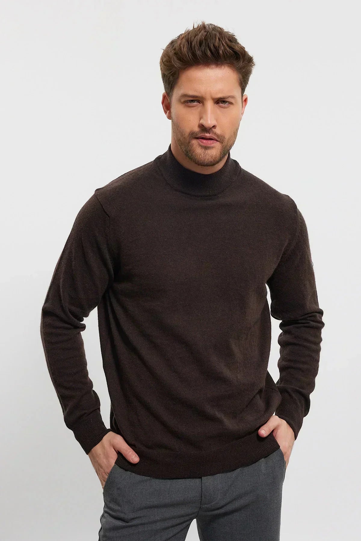 Erkek Yünlü Normal Kalıp Yarım Balıkçı Yaka Triko Kazak - Livio Ferri