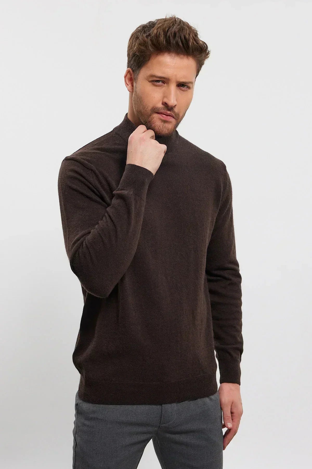 Erkek Yünlü Normal Kalıp Yarım Balıkçı Yaka Triko Kazak - Livio Ferri