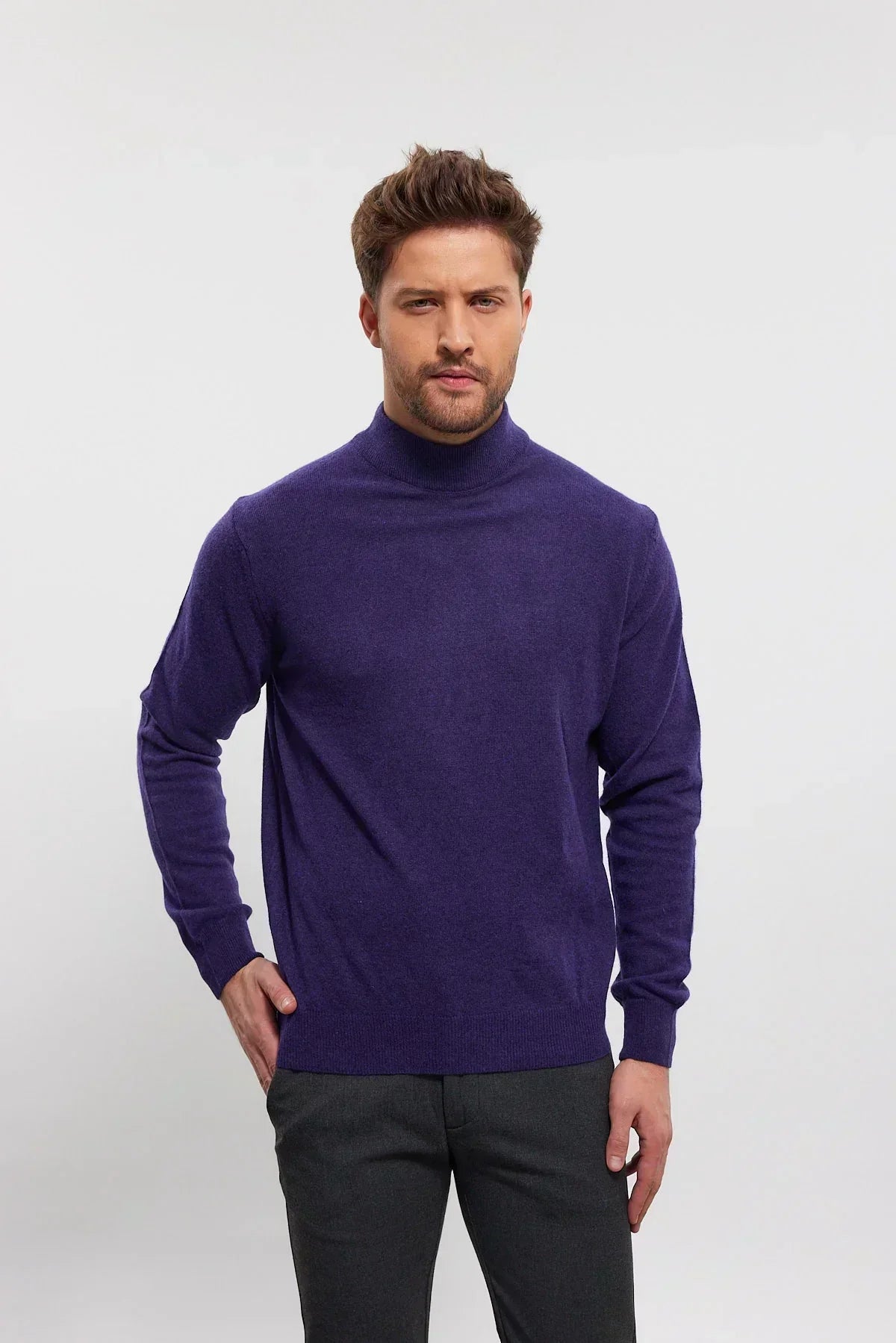 Erkek Yünlü Normal Kalıp Yarım Balıkçı Yaka Triko Kazak - Livio Ferri