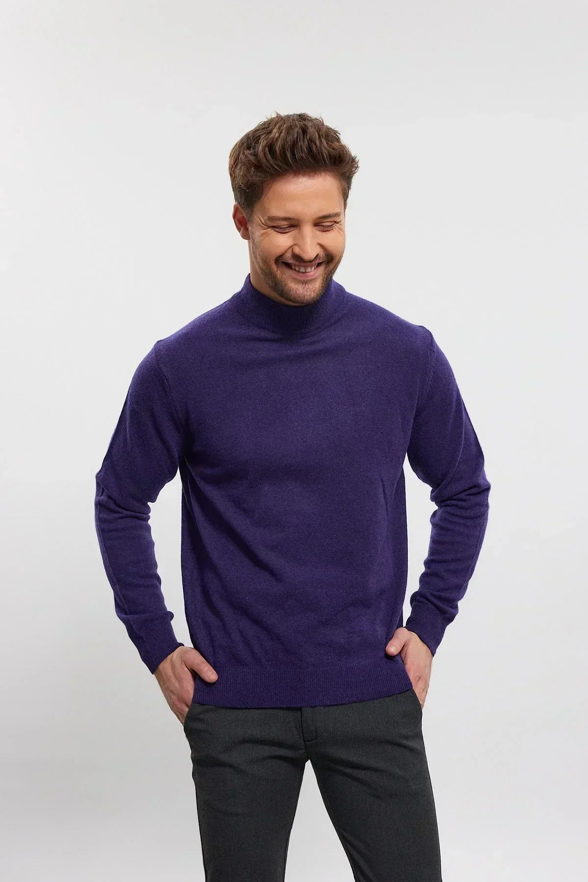 Erkek Yünlü Normal Kalıp Yarım Balıkçı Yaka Triko Kazak - Livio Ferri