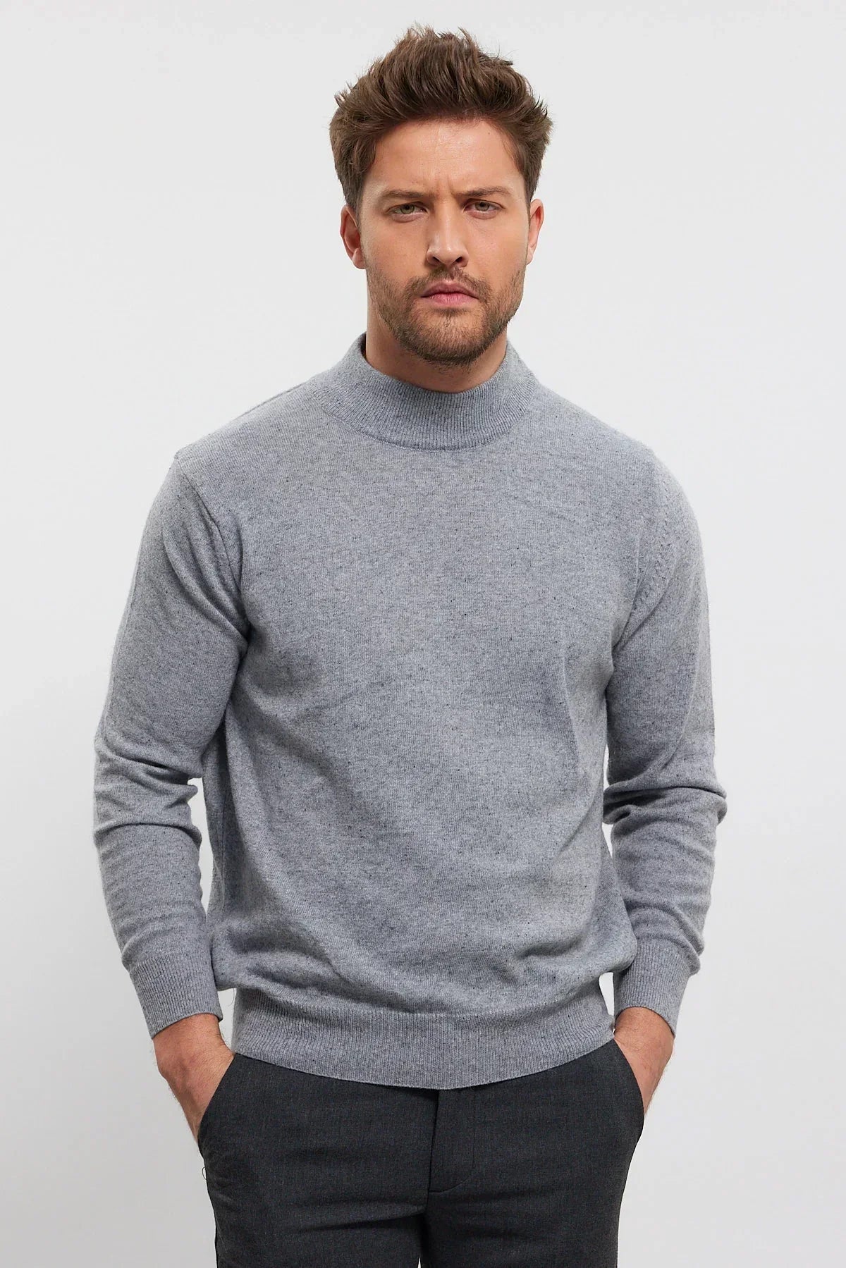 Erkek Yünlü Normal Kalıp Yarım Balıkçı Yaka Triko Kazak - Livio Ferri