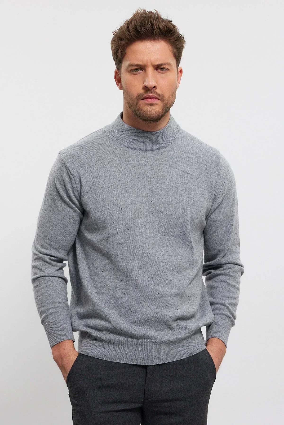 Erkek Yünlü Normal Kalıp Yarım Balıkçı Yaka Triko Kazak - Livio Ferri