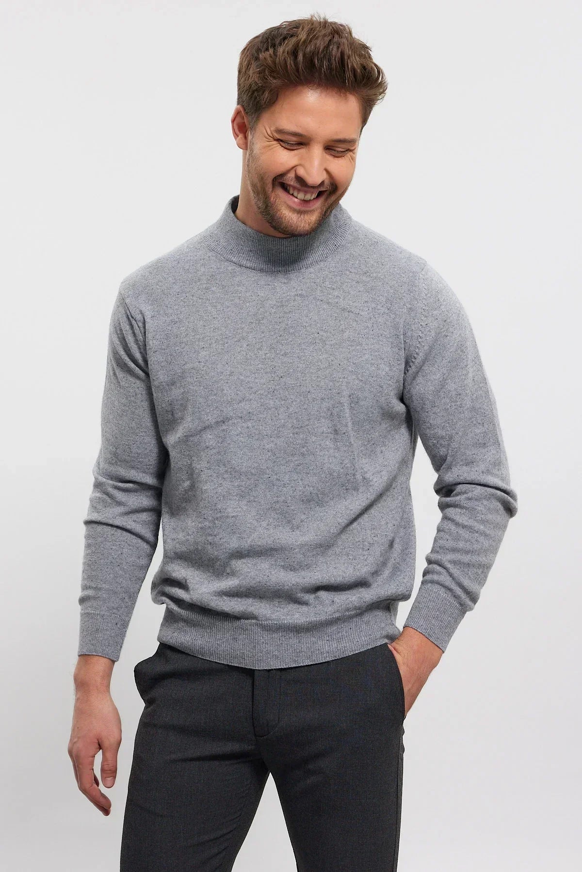 Erkek Yünlü Normal Kalıp Yarım Balıkçı Yaka Triko Kazak - Livio Ferri