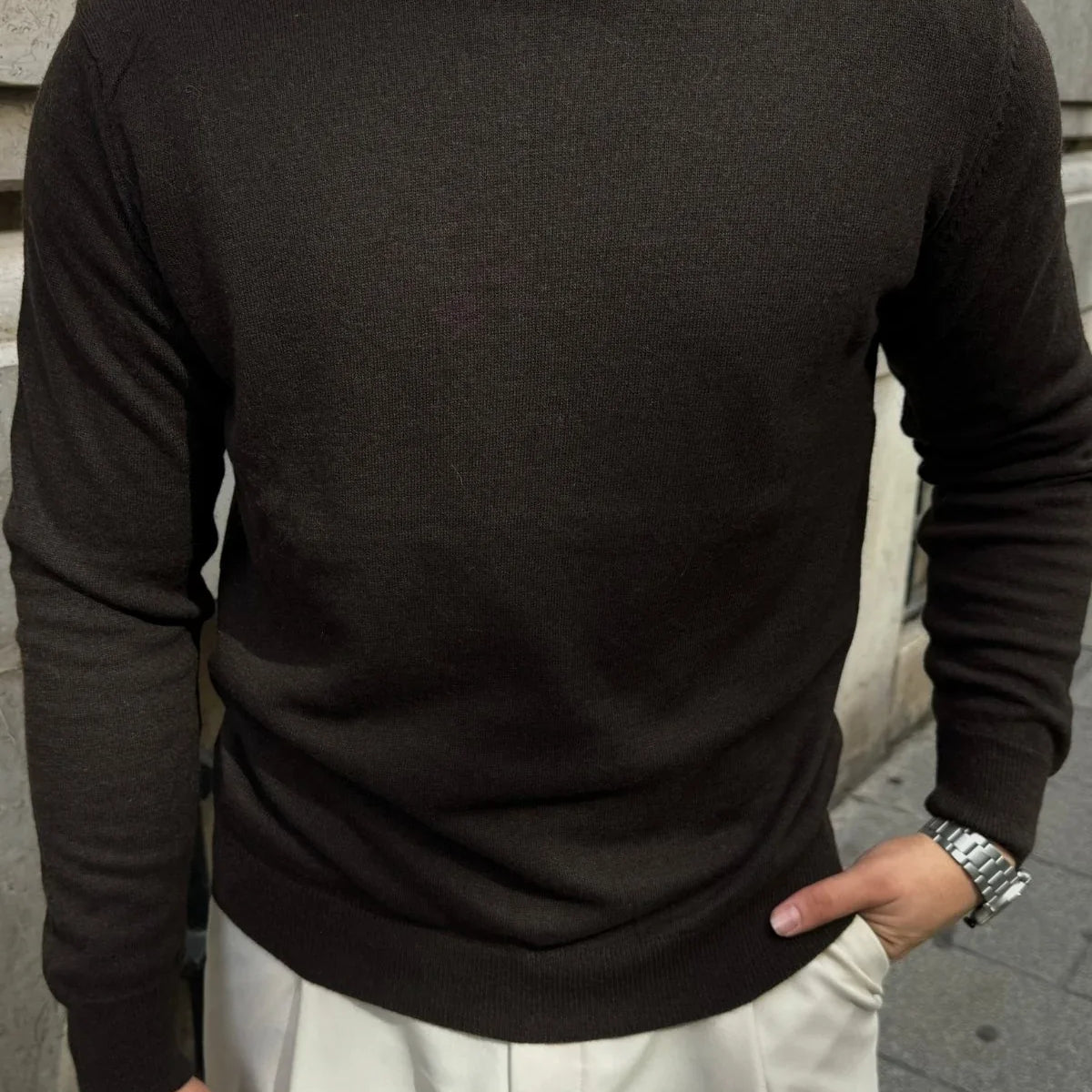 Erkek Yünlü Normal Kalıp Yarım Balıkçı Yaka Triko Kazak - Livio Ferri