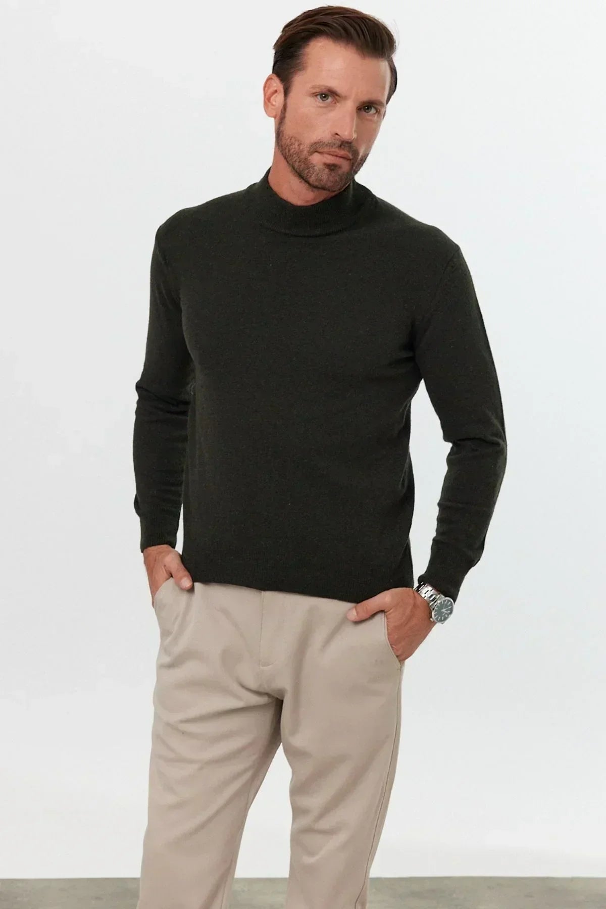 Erkek Yünlü Normal Kalıp Yarım Balıkçı Yaka Triko Kazak - Livio Ferri