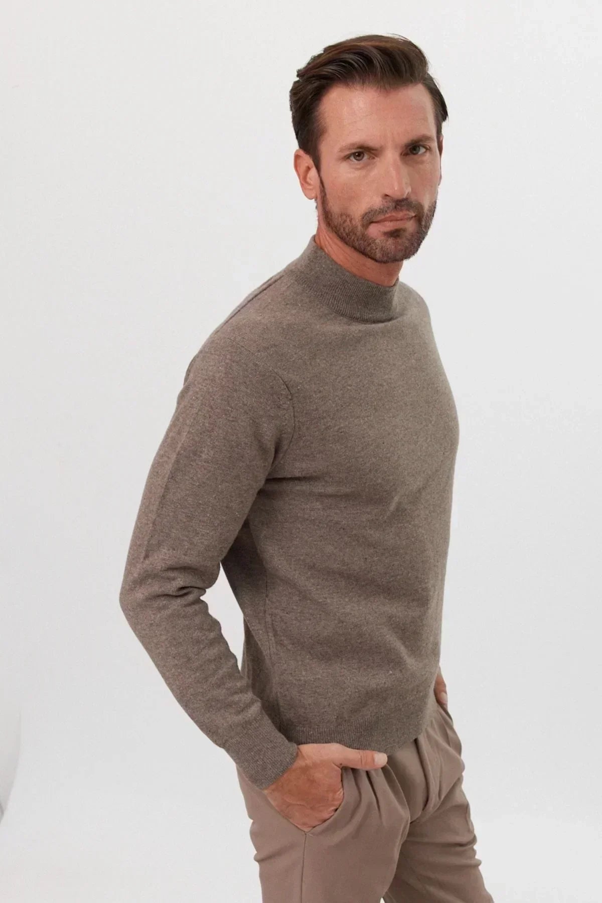 Erkek Yünlü Normal Kalıp Yarım Balıkçı Yaka Triko Kazak - Livio Ferri