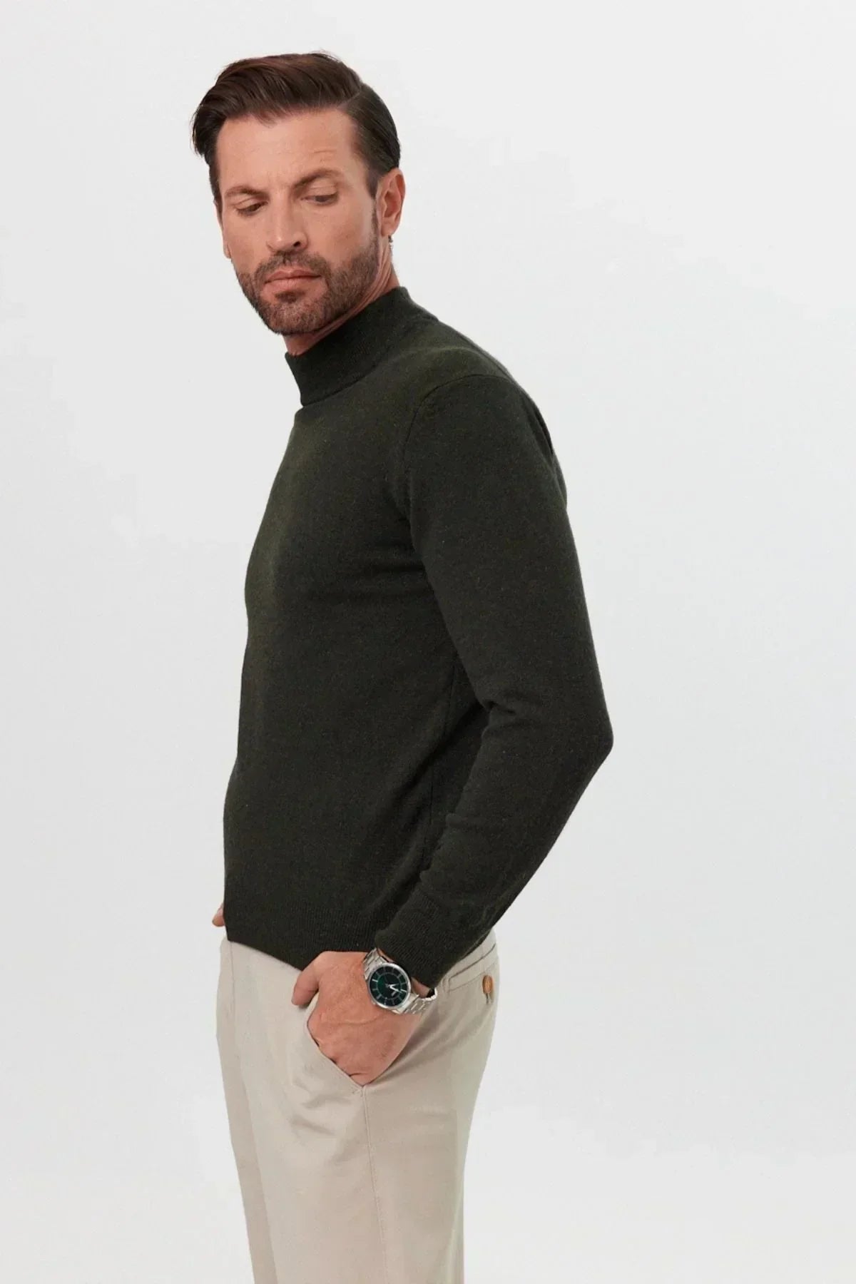 Erkek Yünlü Normal Kalıp Yarım Balıkçı Yaka Triko Kazak - Livio Ferri