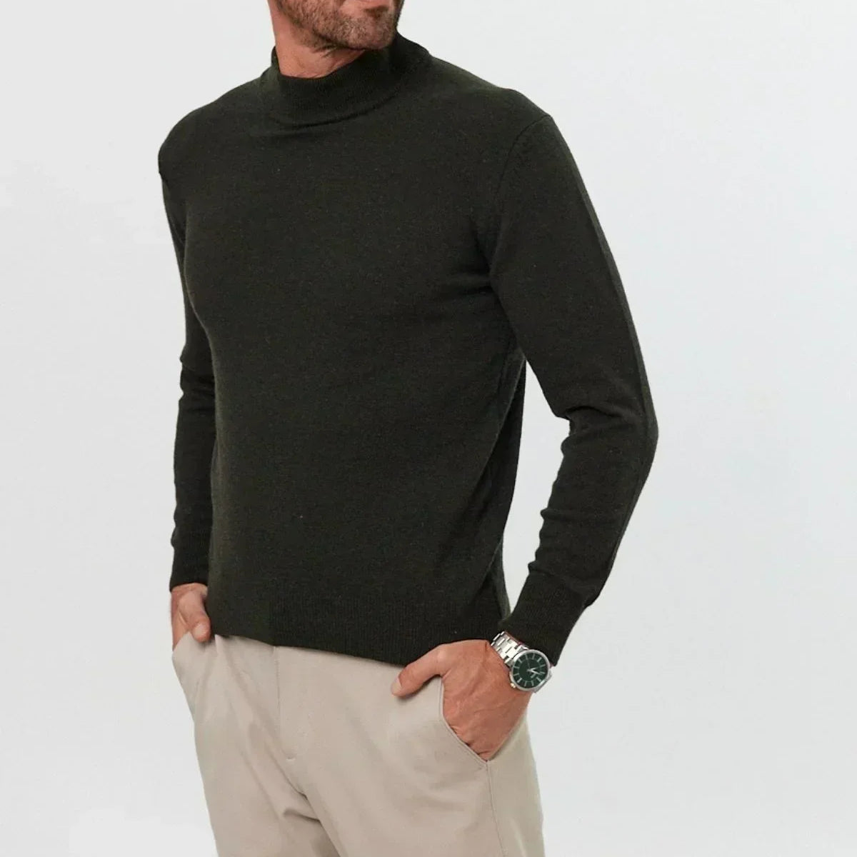 Erkek Yünlü Normal Kalıp Yarım Balıkçı Yaka Triko Kazak - Livio Ferri