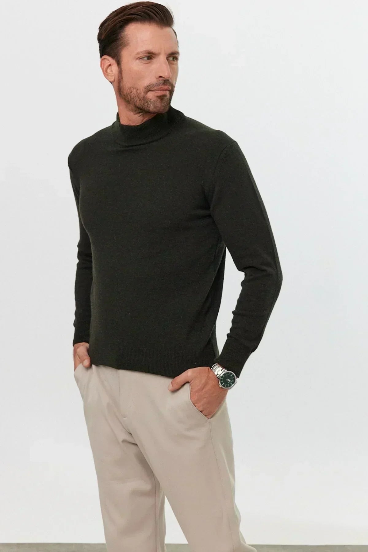 Erkek Yünlü Normal Kalıp Yarım Balıkçı Yaka Triko Kazak - Livio Ferri