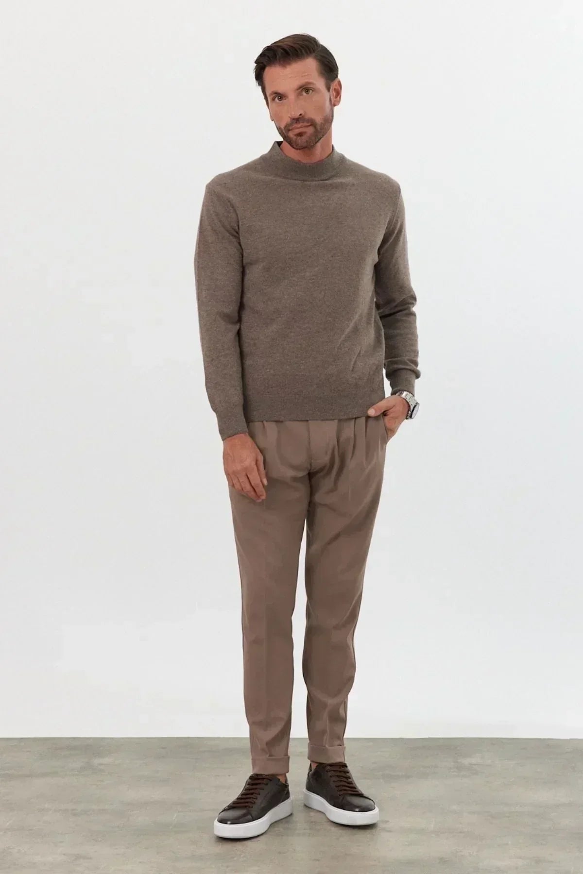 Erkek Yünlü Normal Kalıp Yarım Balıkçı Yaka Triko Kazak - Livio Ferri