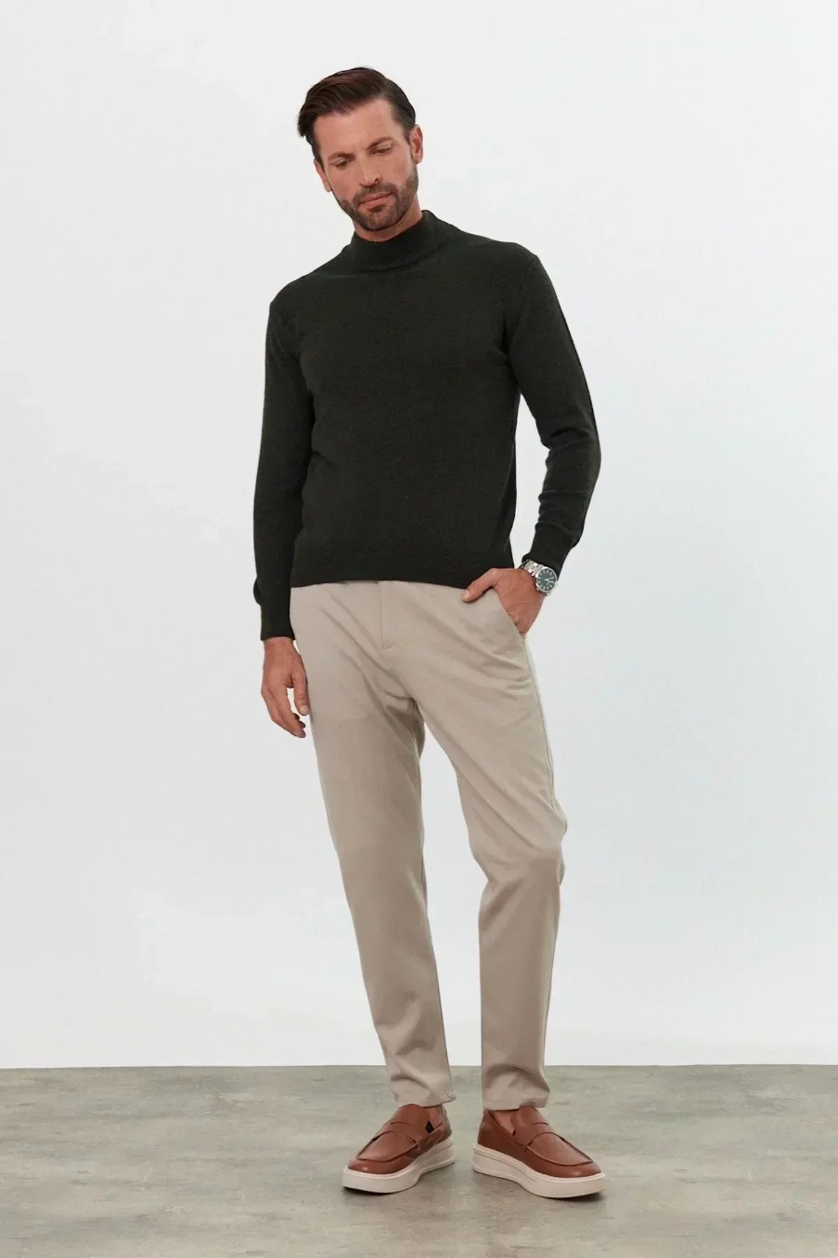 Erkek Yünlü Normal Kalıp Yarım Balıkçı Yaka Triko Kazak - Livio Ferri