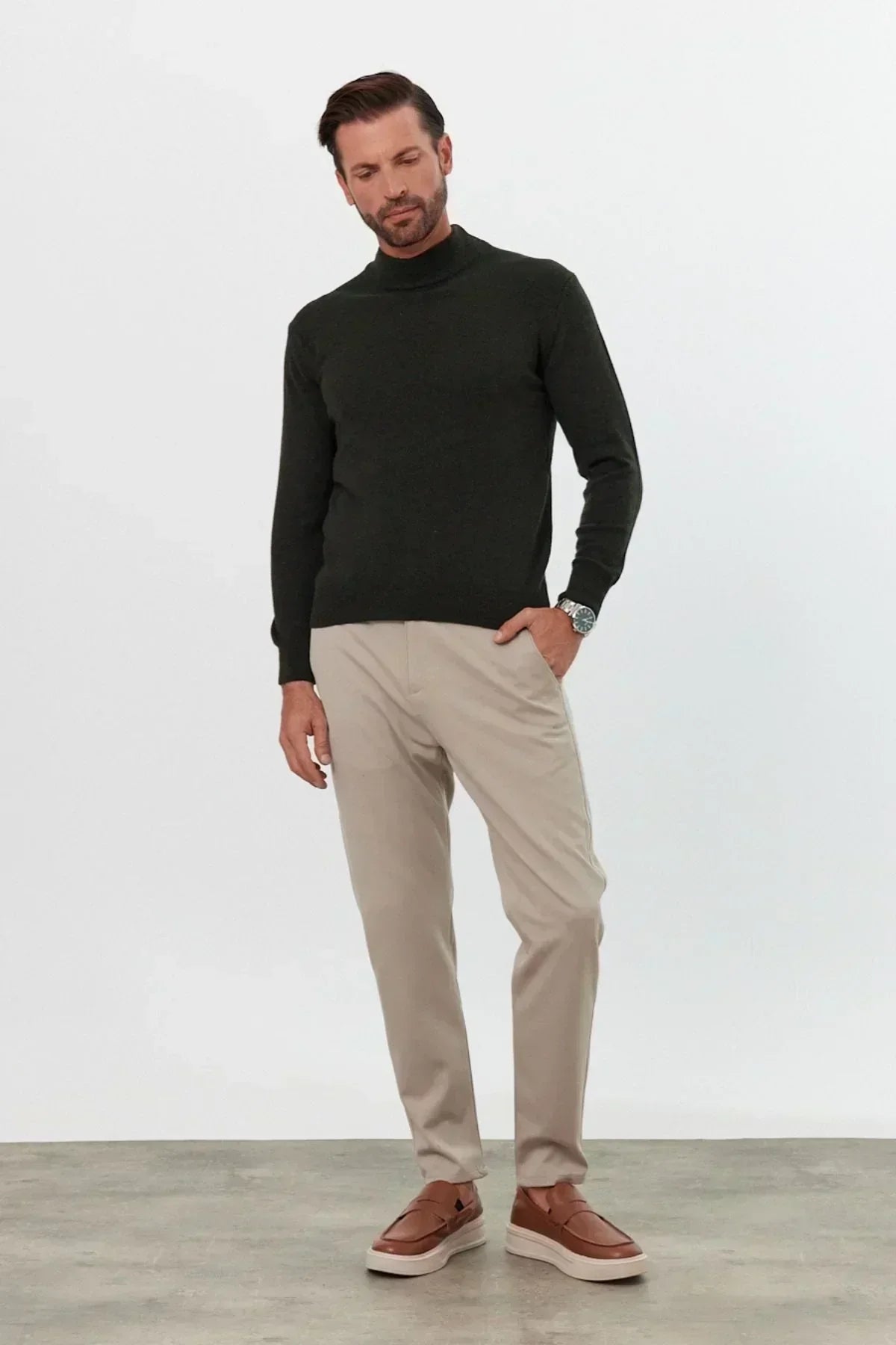 Erkek Yünlü Normal Kalıp Yarım Balıkçı Yaka Triko Kazak - Livio Ferri