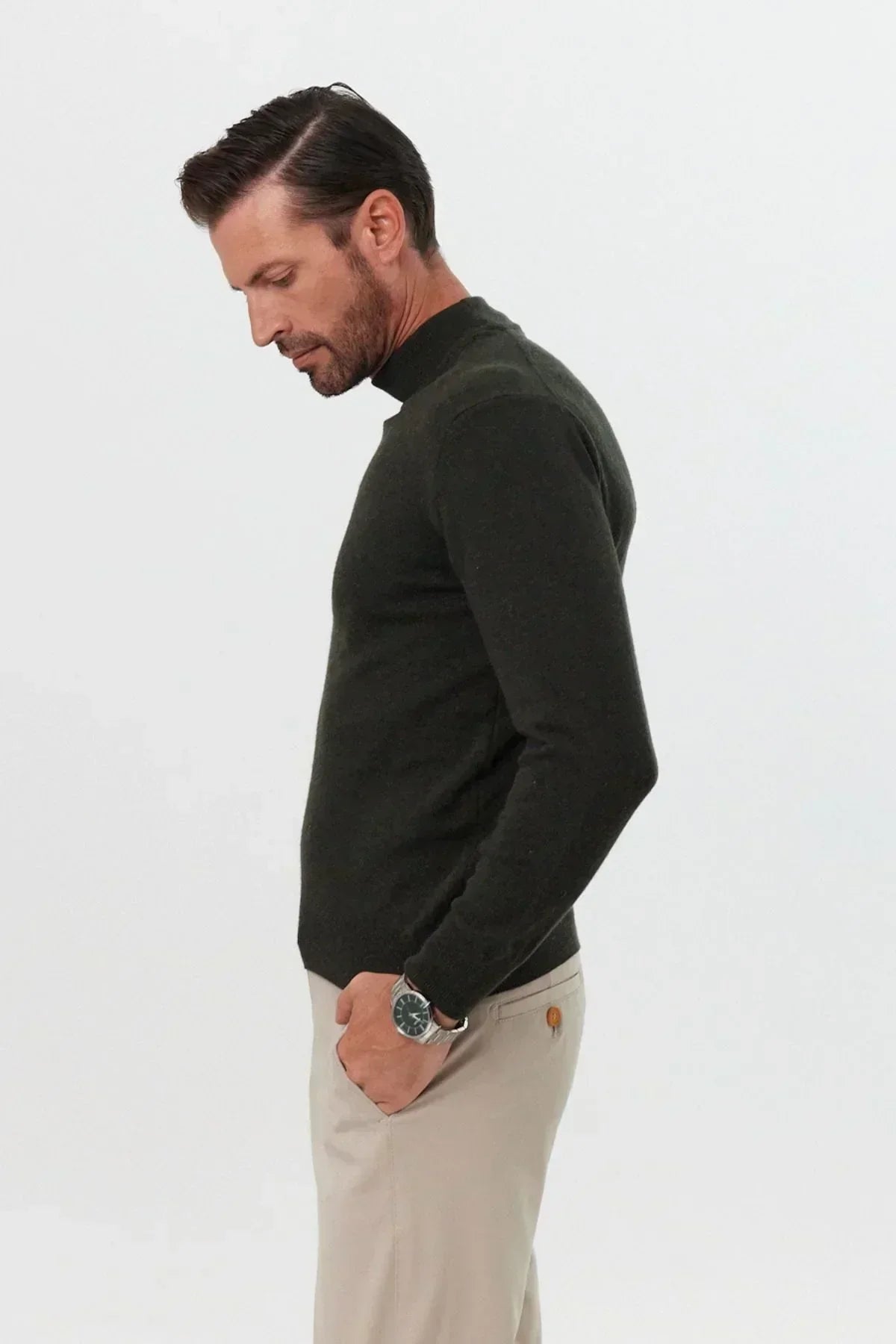 Erkek Yünlü Normal Kalıp Yarım Balıkçı Yaka Triko Kazak - Livio Ferri