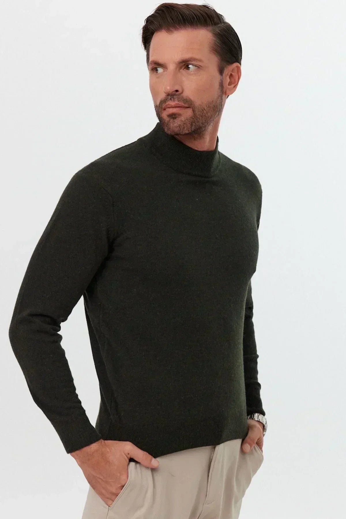 Erkek Yünlü Normal Kalıp Yarım Balıkçı Yaka Triko Kazak - Livio Ferri