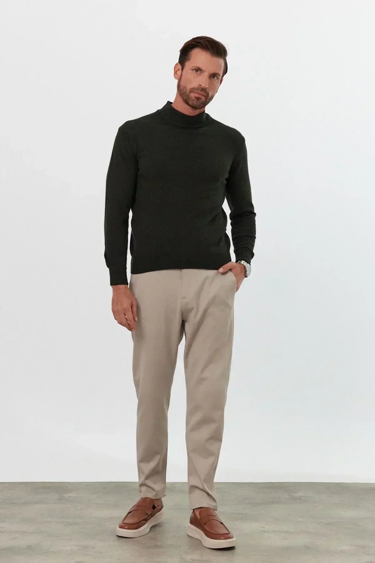 Erkek Yünlü Normal Kalıp Yarım Balıkçı Yaka Triko Kazak - Livio Ferri