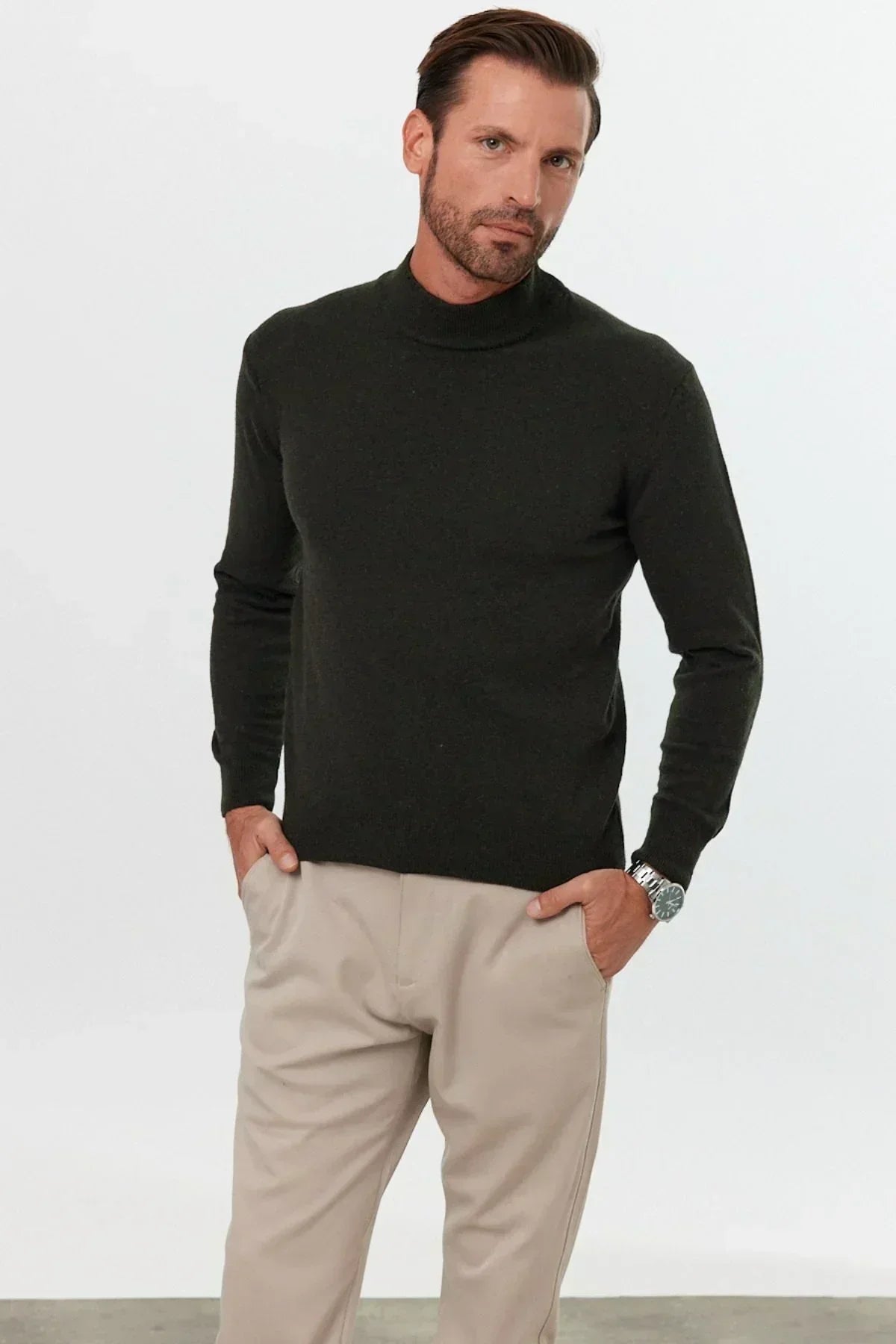 Erkek Yünlü Normal Kalıp Yarım Balıkçı Yaka Triko Kazak - Livio Ferri