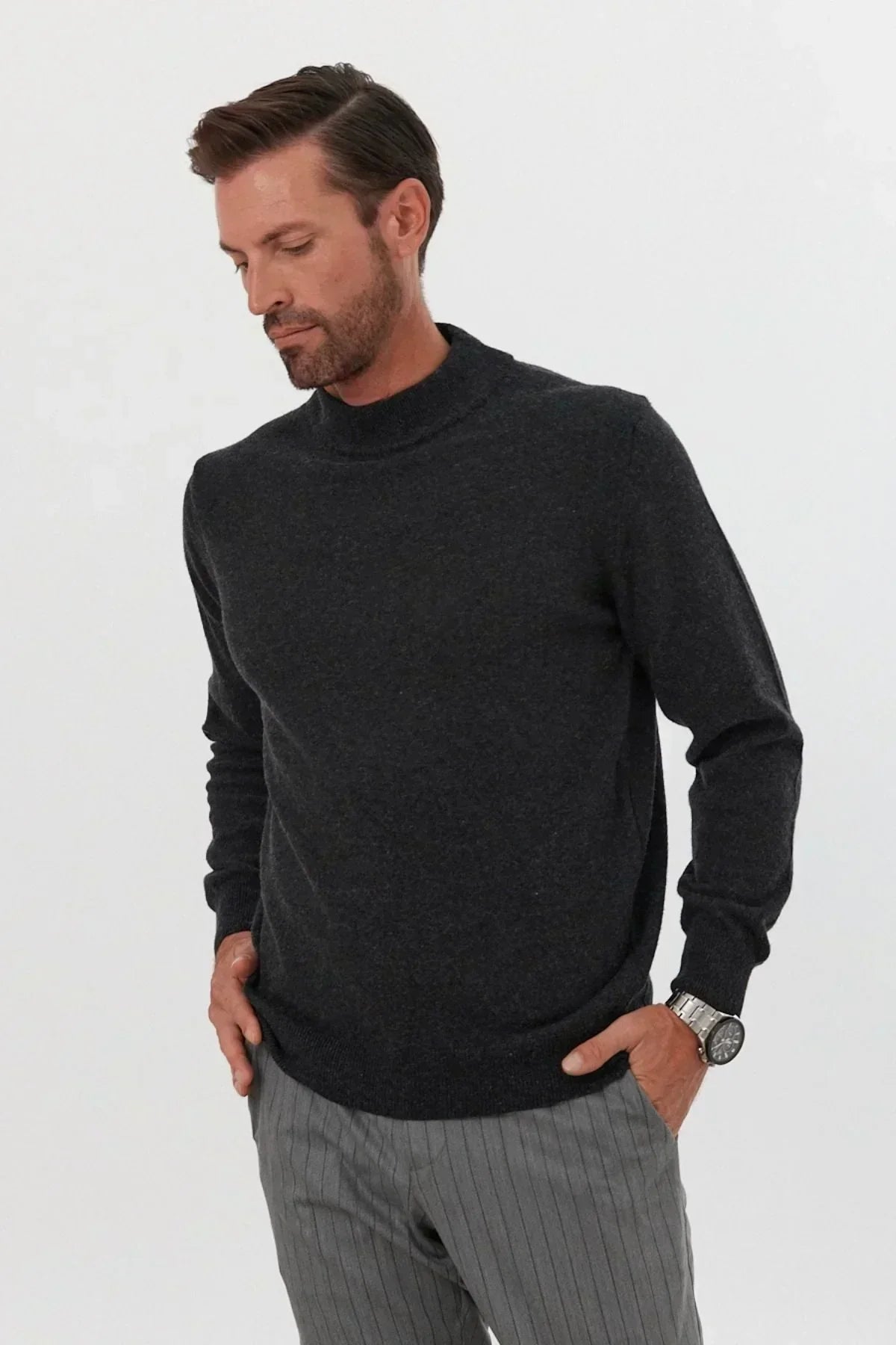 Erkek Yünlü Normal Kalıp Yarım Balıkçı Yaka Triko Kazak - Livio Ferri