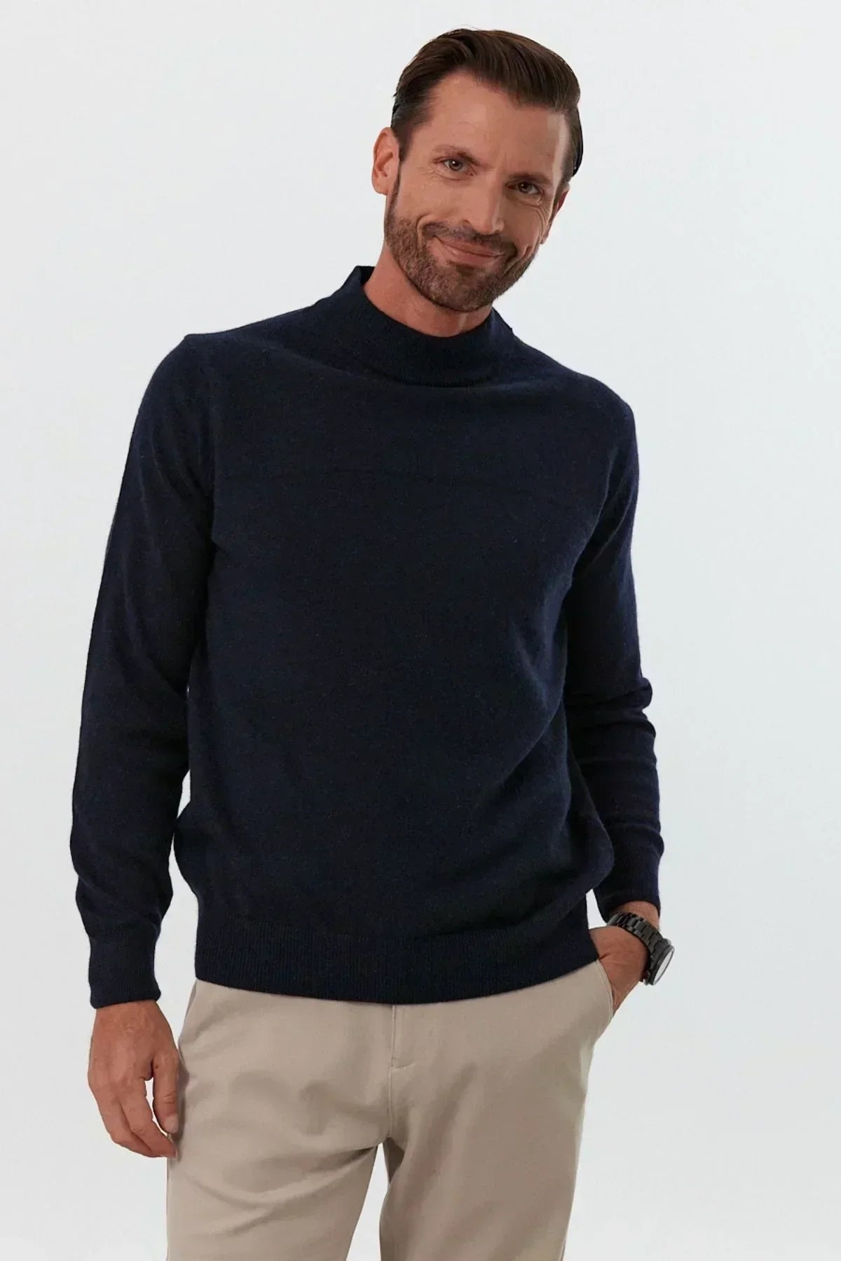 Erkek Yünlü Normal Kalıp Yarım Balıkçı Yaka Triko Kazak - Livio Ferri