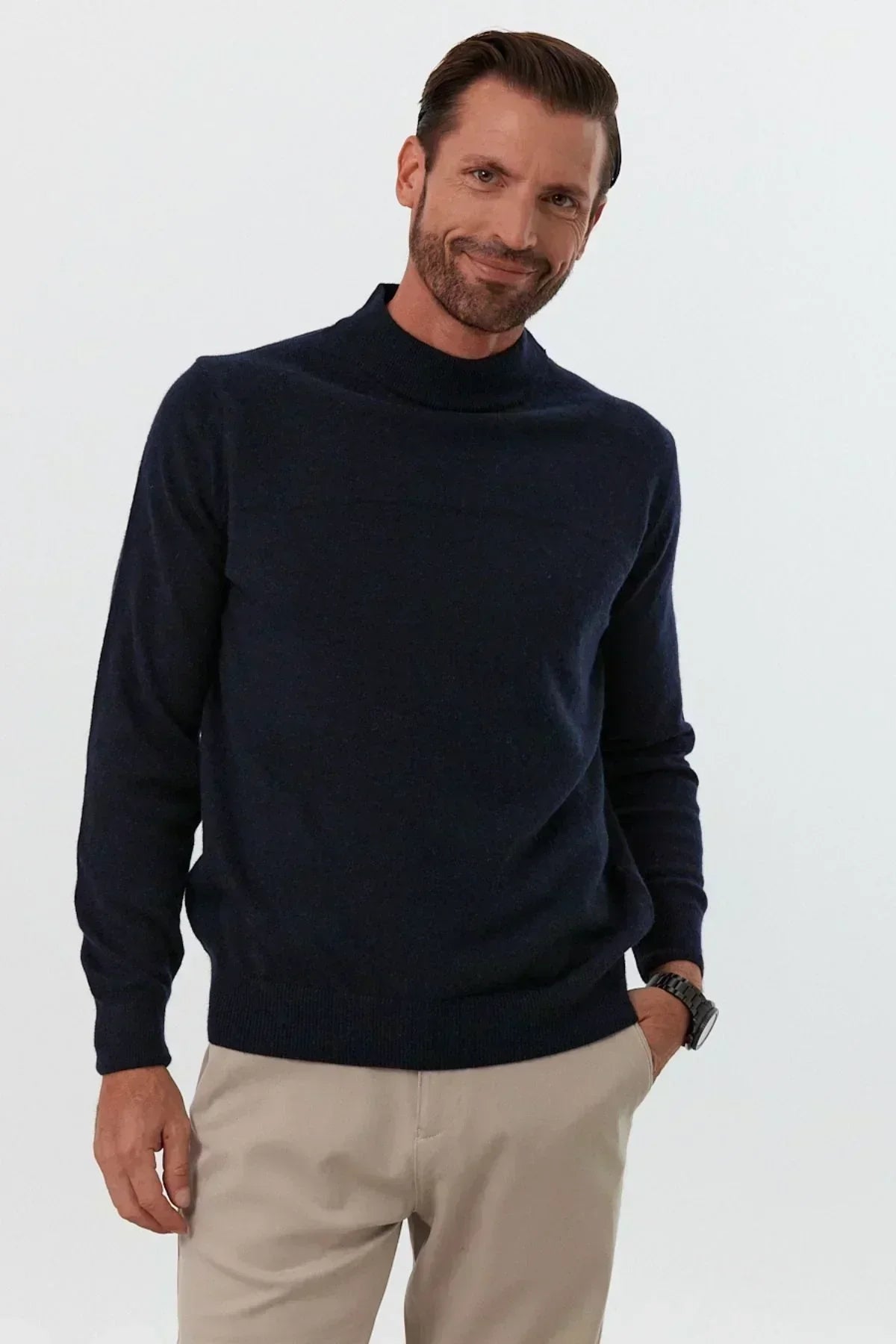 Erkek Yünlü Normal Kalıp Yarım Balıkçı Yaka Triko Kazak - Livio Ferri