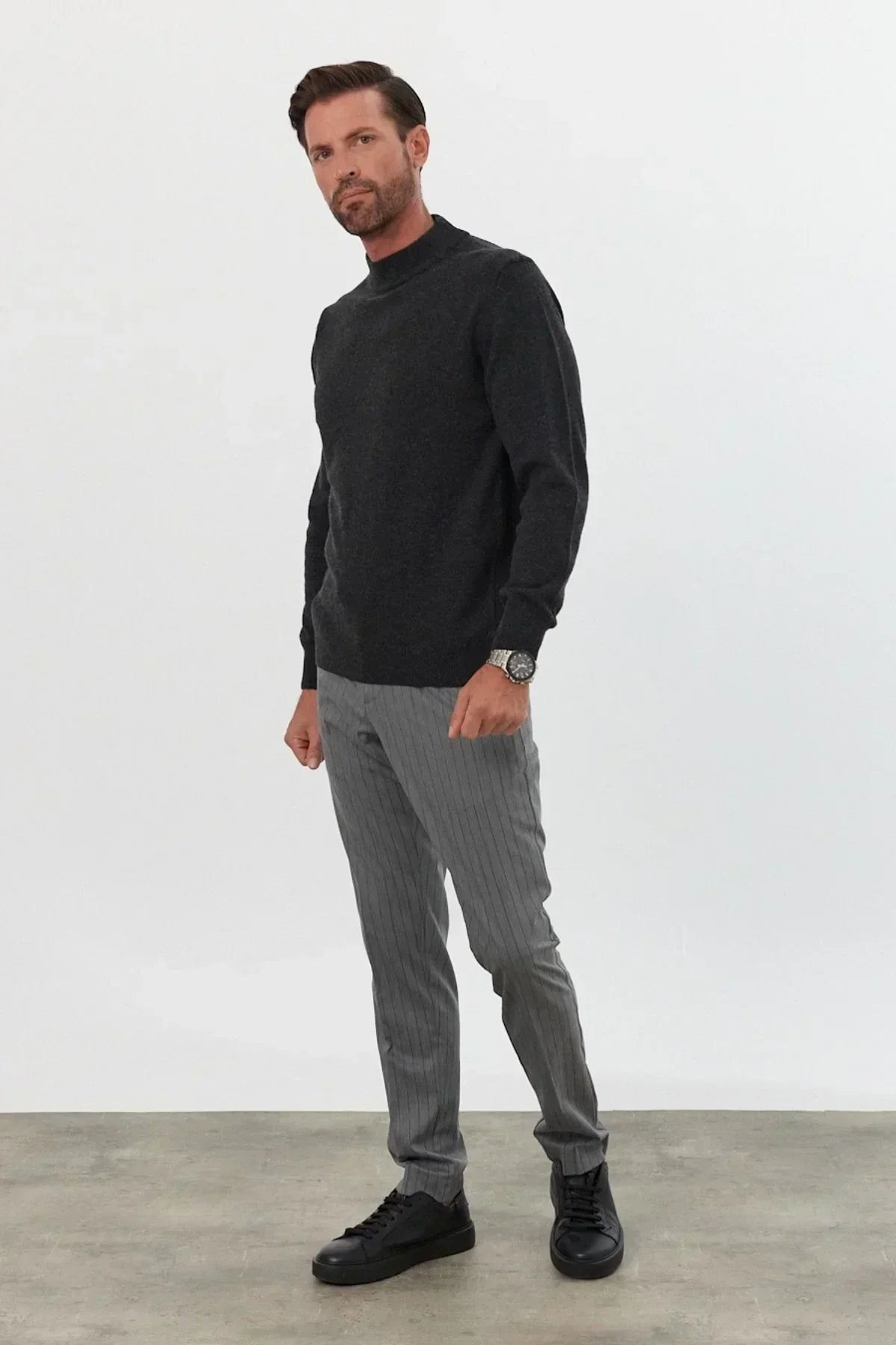 Erkek Yünlü Normal Kalıp Yarım Balıkçı Yaka Triko Kazak - Livio Ferri