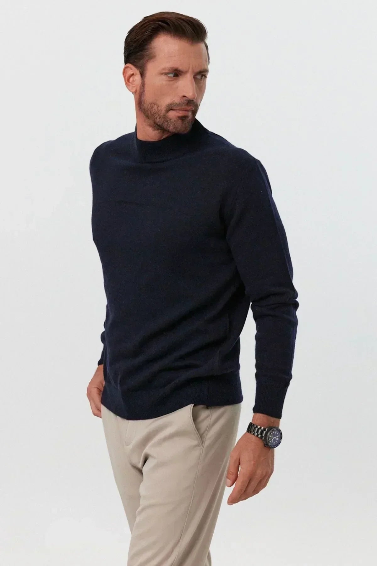 Erkek Yünlü Normal Kalıp Yarım Balıkçı Yaka Triko Kazak - Livio Ferri