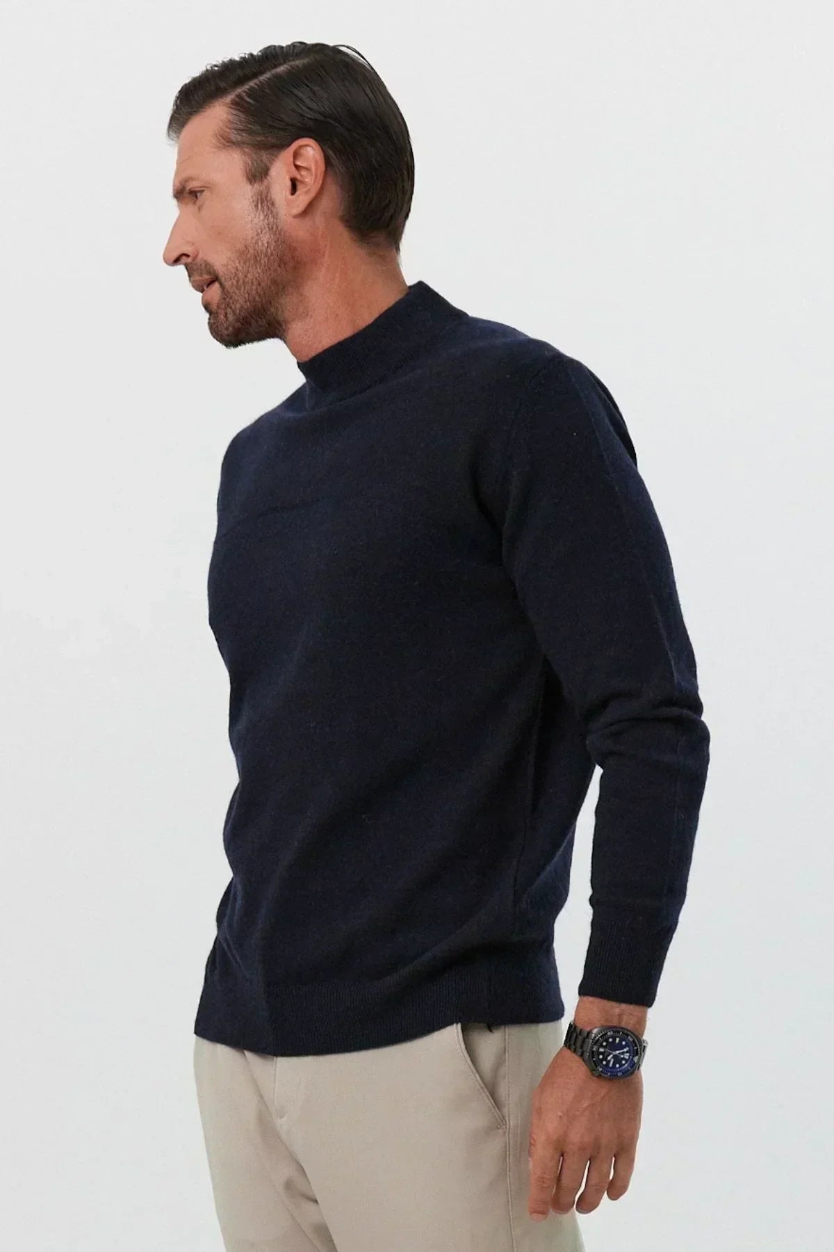 Erkek Yünlü Normal Kalıp Yarım Balıkçı Yaka Triko Kazak - Livio Ferri