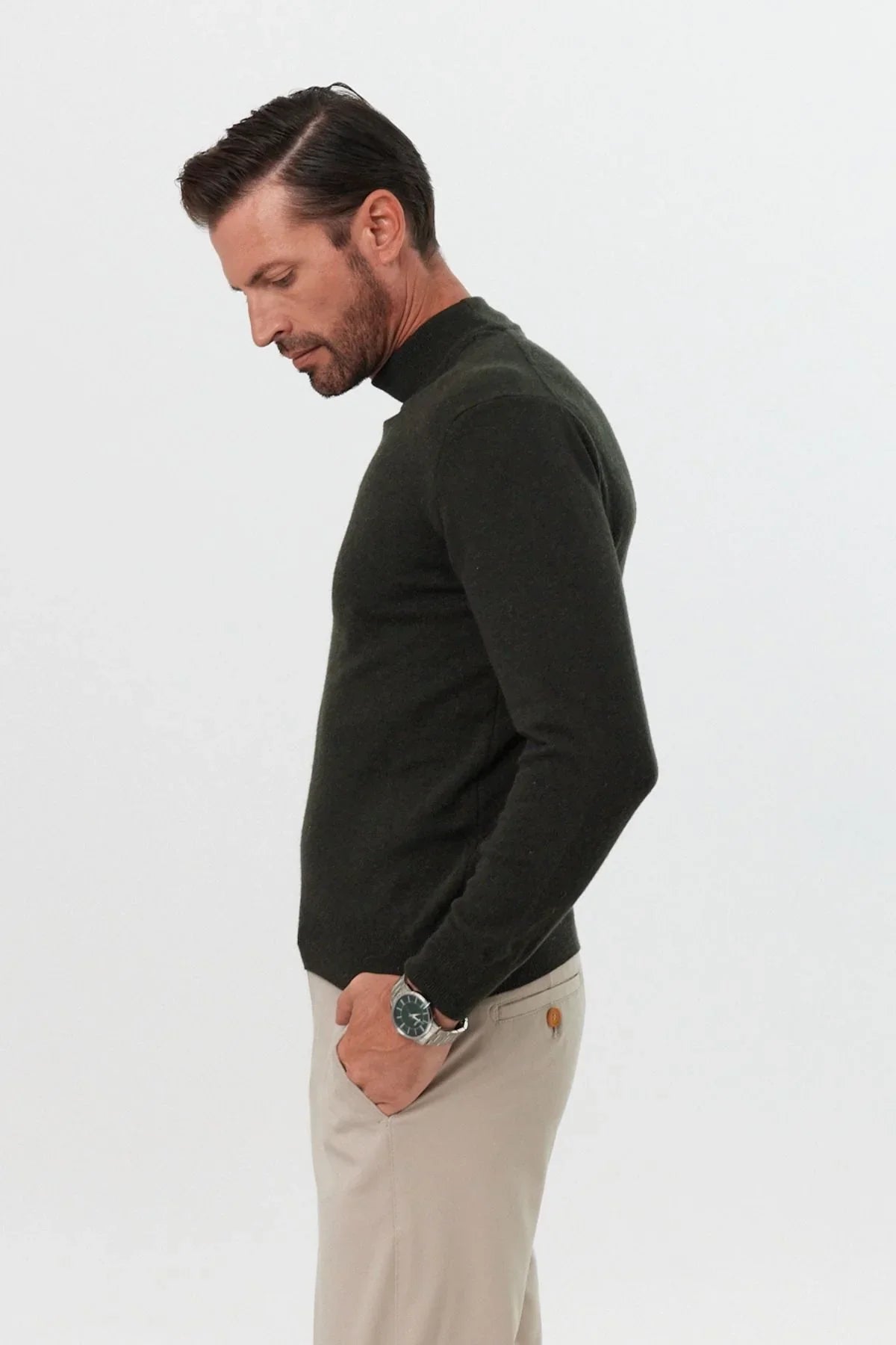 Erkek Yünlü Normal Kalıp Yarım Balıkçı Yaka Triko Kazak - Livio Ferri