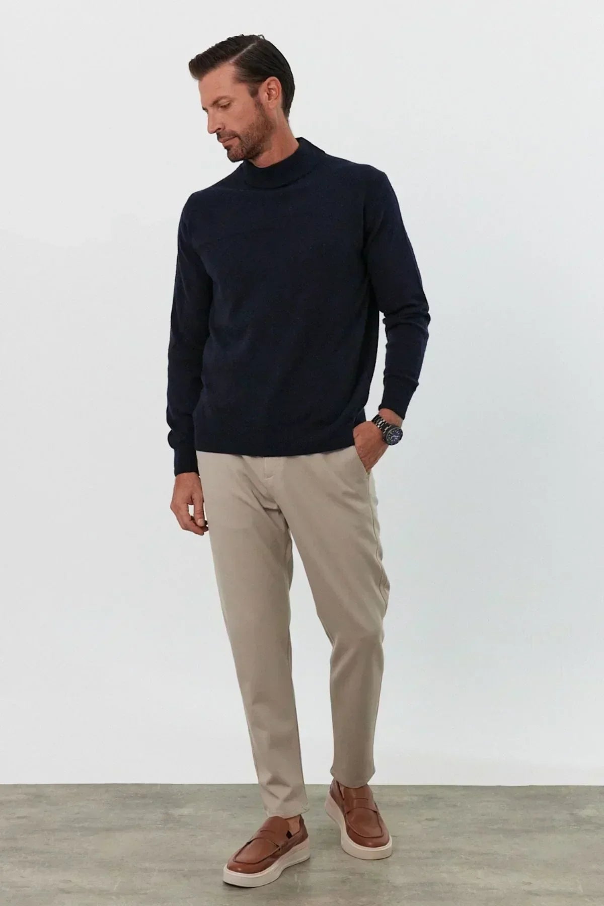 Erkek Yünlü Normal Kalıp Yarım Balıkçı Yaka Triko Kazak - Livio Ferri