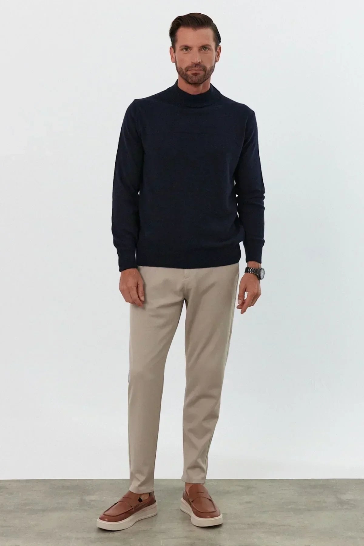 Erkek Yünlü Normal Kalıp Yarım Balıkçı Yaka Triko Kazak - Livio Ferri