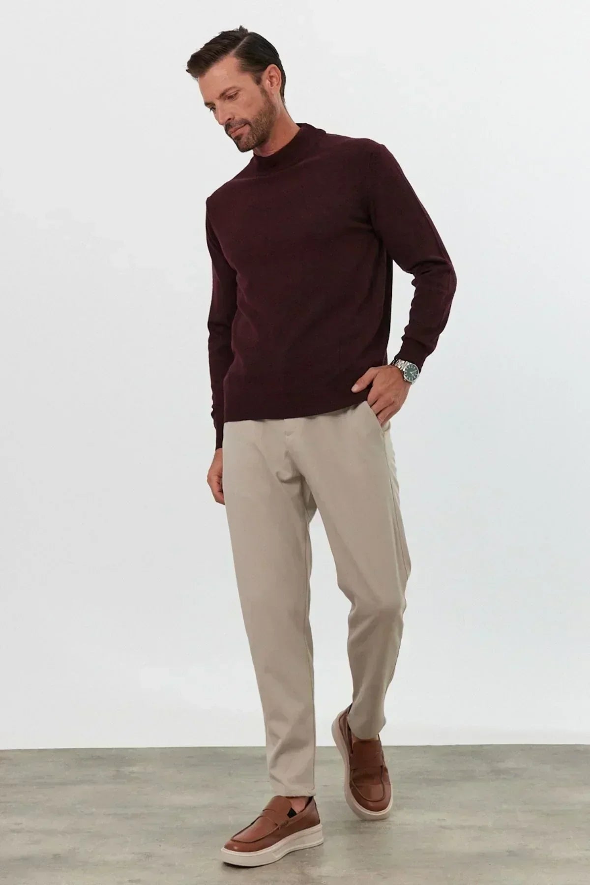 Erkek Yünlü Normal Kalıp Yarım Balıkçı Yaka Triko Kazak - Livio Ferri