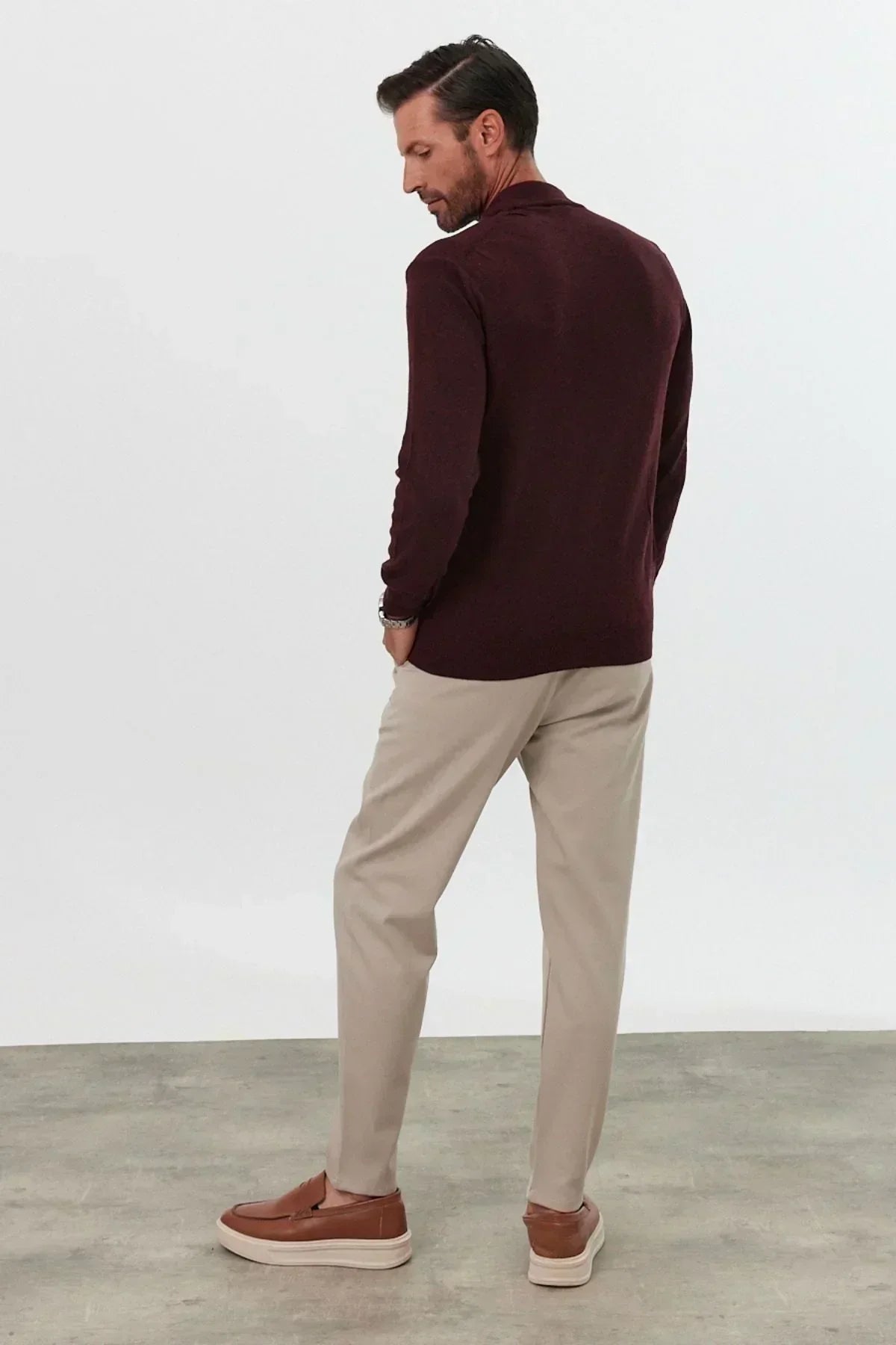 Erkek Yünlü Normal Kalıp Yarım Balıkçı Yaka Triko Kazak - Livio Ferri