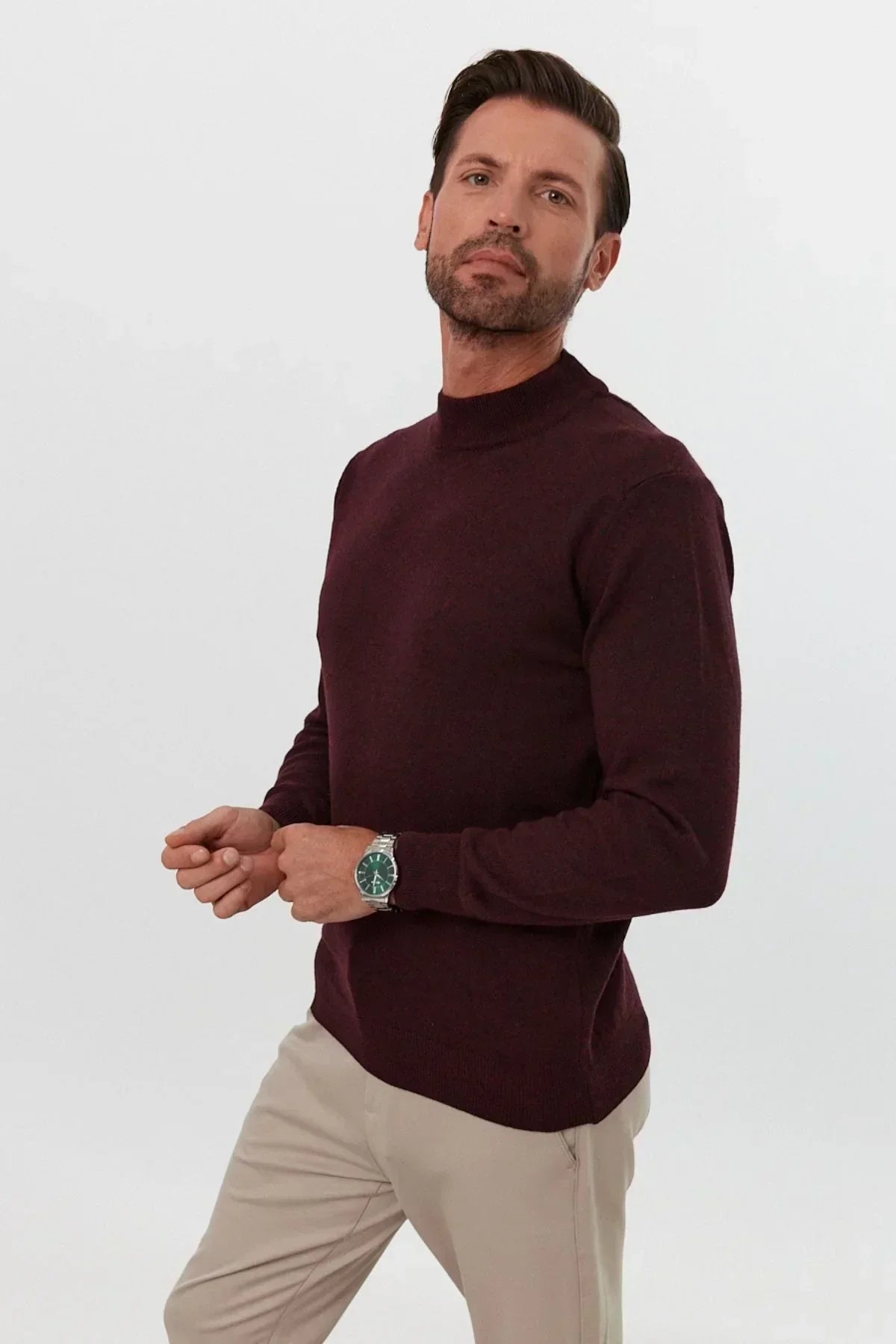 Erkek Yünlü Normal Kalıp Yarım Balıkçı Yaka Triko Kazak - Livio Ferri