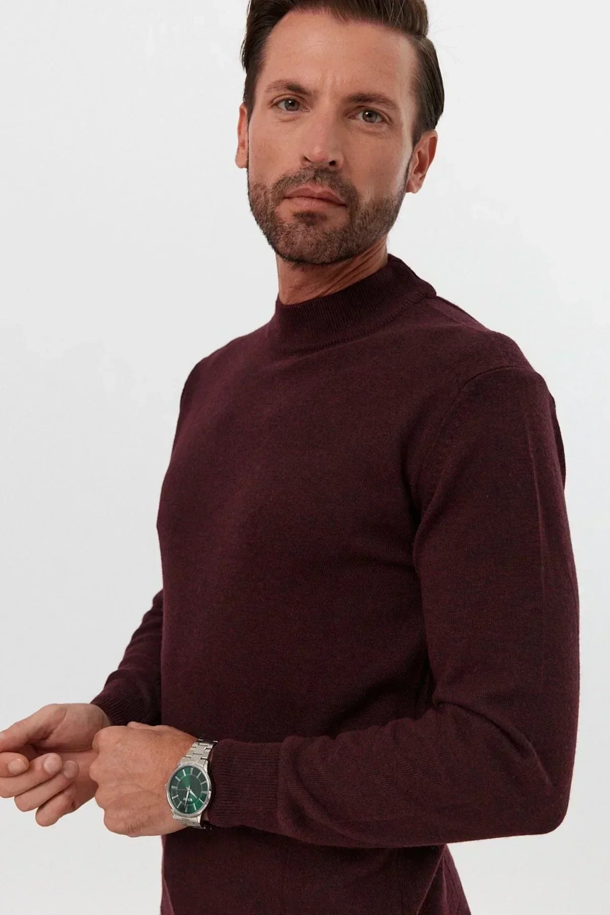 Erkek Yünlü Normal Kalıp Yarım Balıkçı Yaka Triko Kazak - Livio Ferri